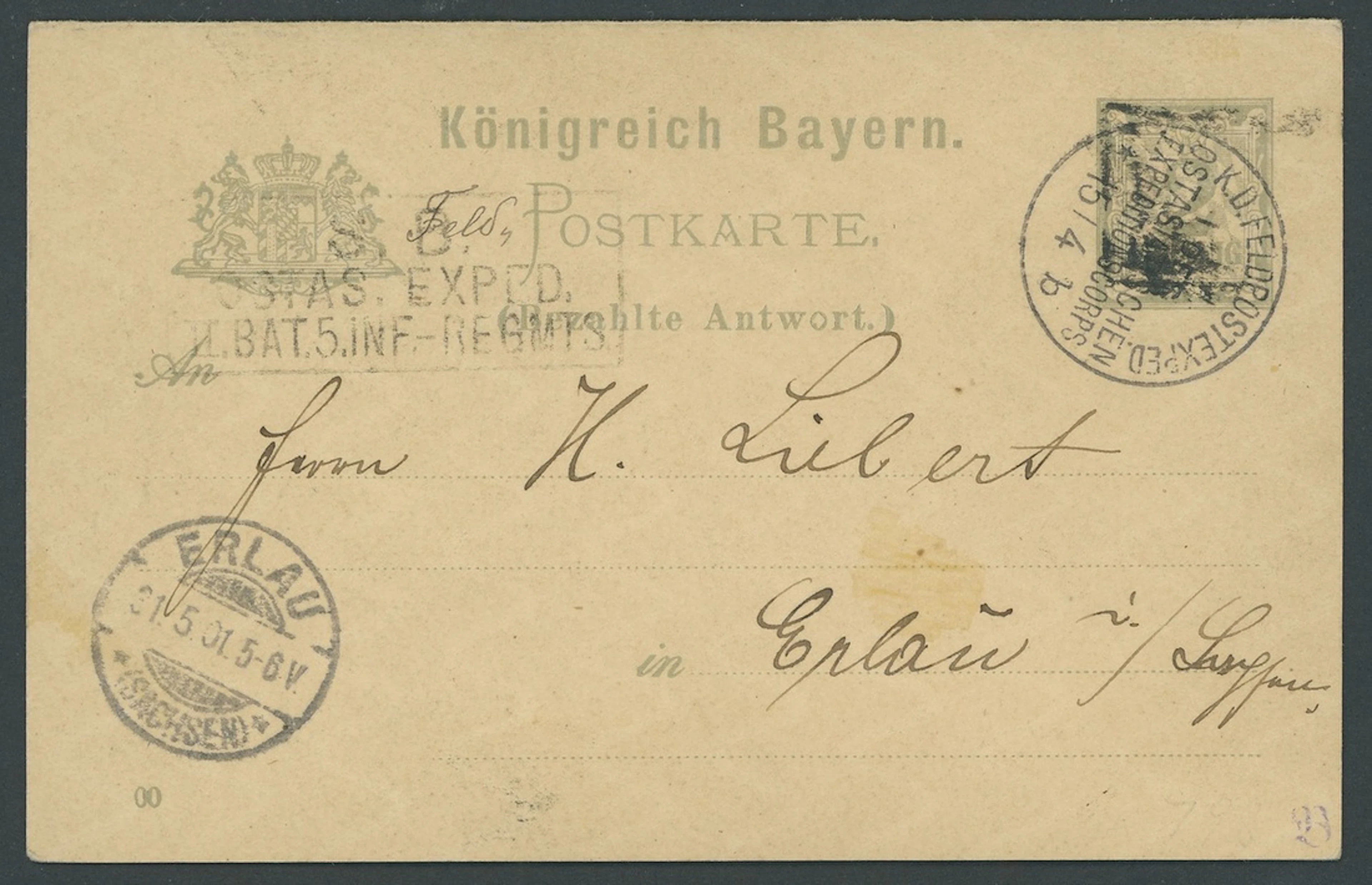 Foreign Post Offices German Post Office Military Mail 1901 (15 Apr.)