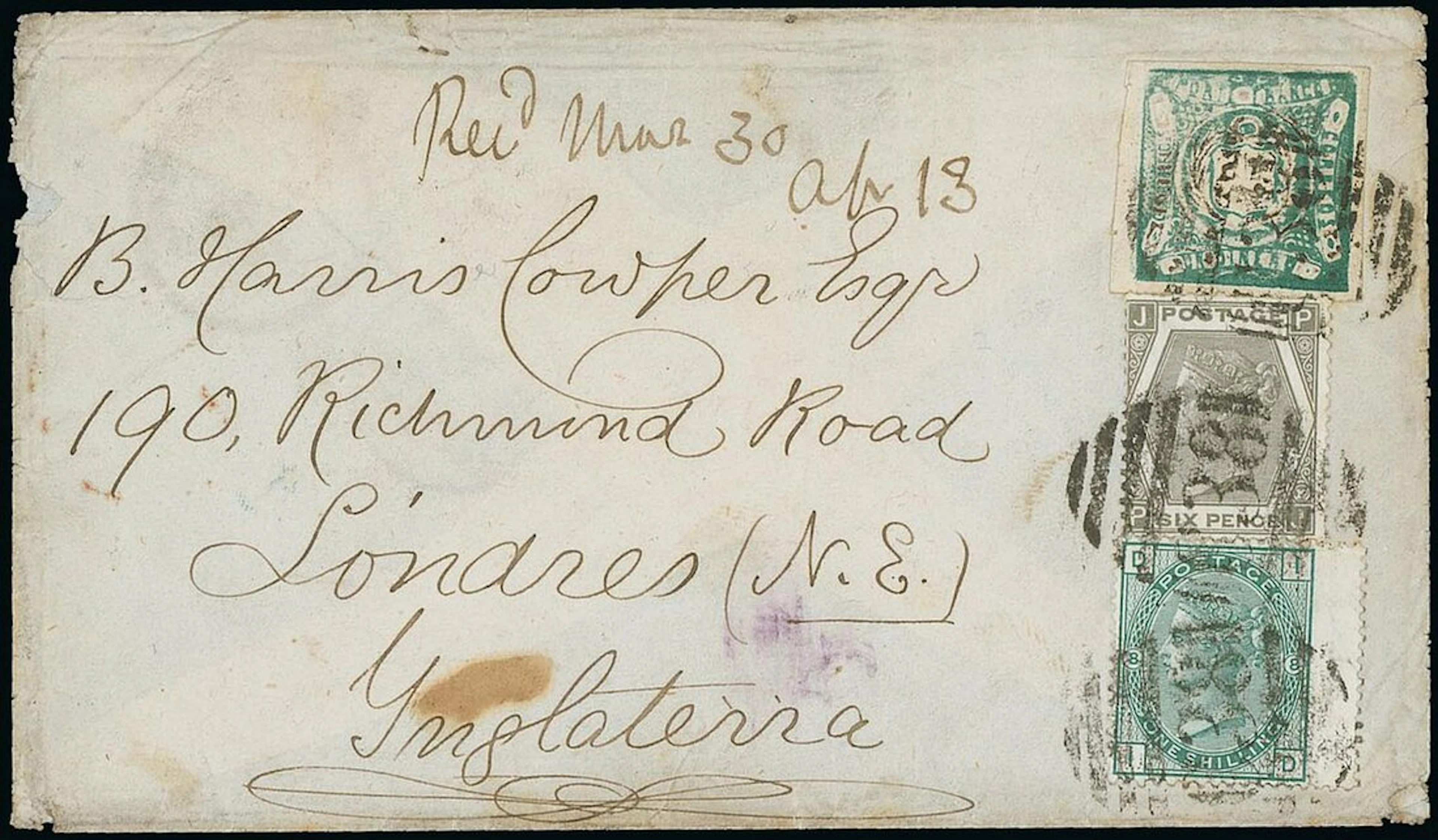 Great Britain Used Abroad Peru Callao: 1874 (14 Mar.) envelope to London