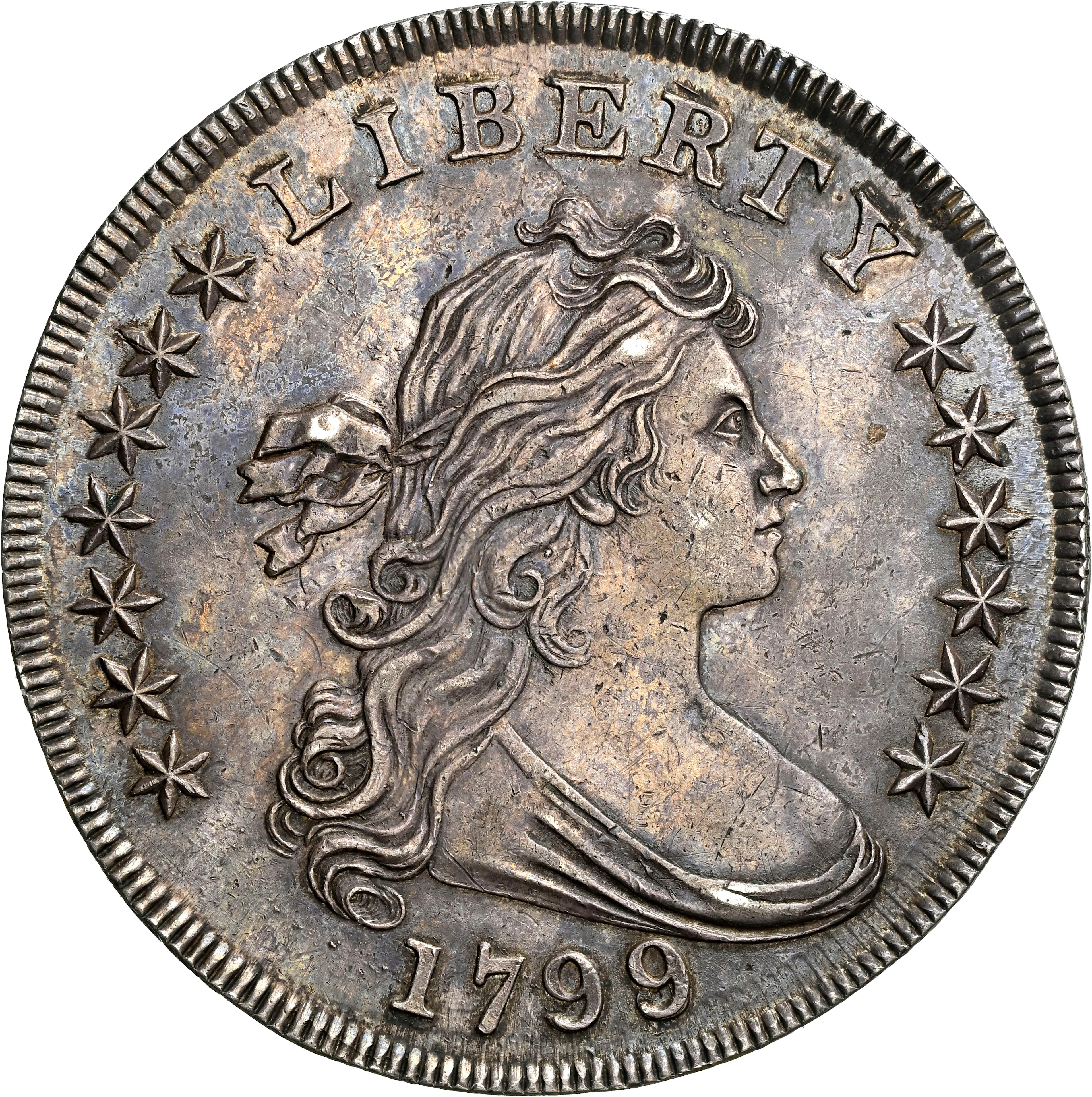 NGC AU55 | USA, 'Draped Bust' Dollar, 1799 over 8, Philadelphia, by