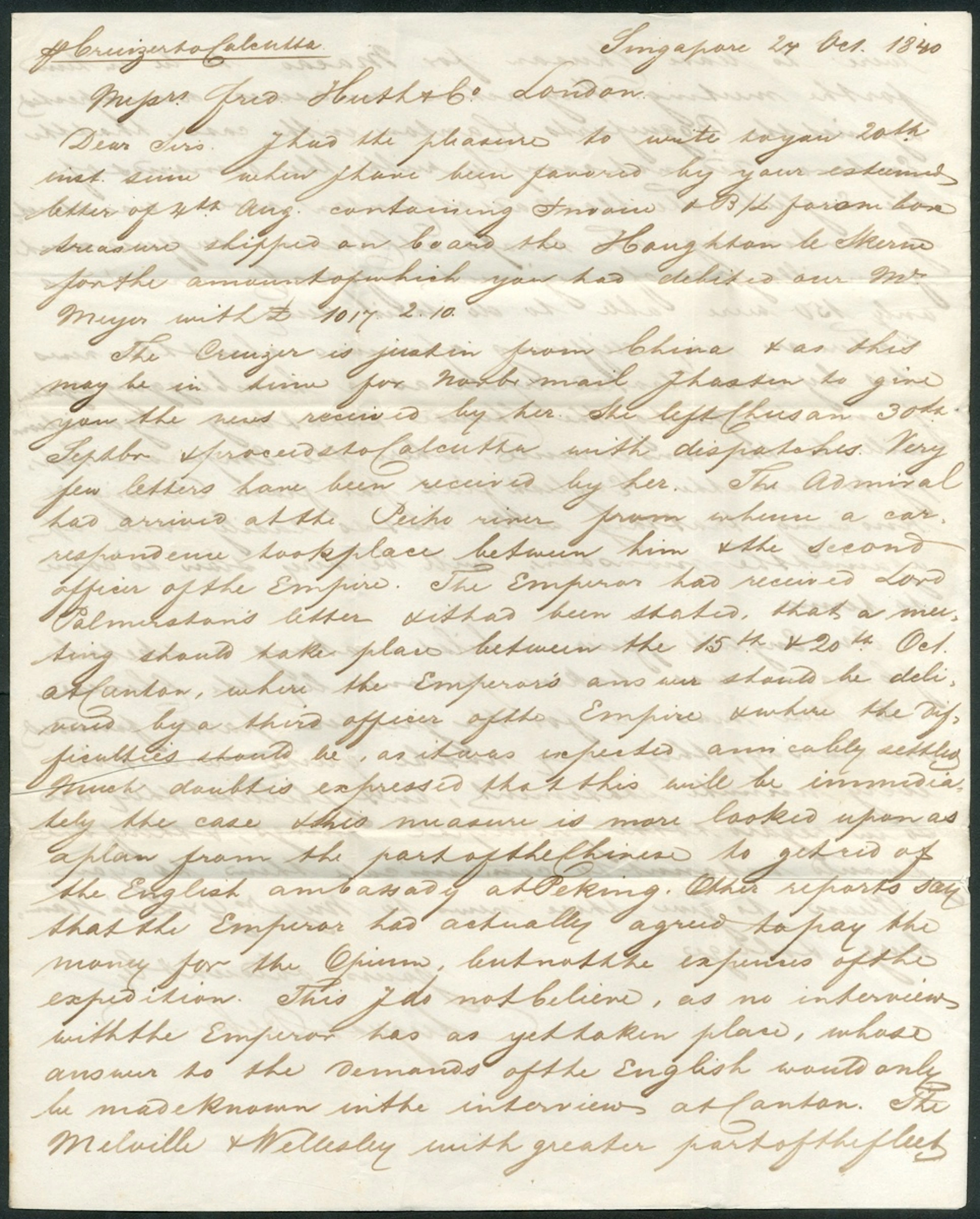 (China) / Singapore First Opium War 1840 October 27 Entire letter