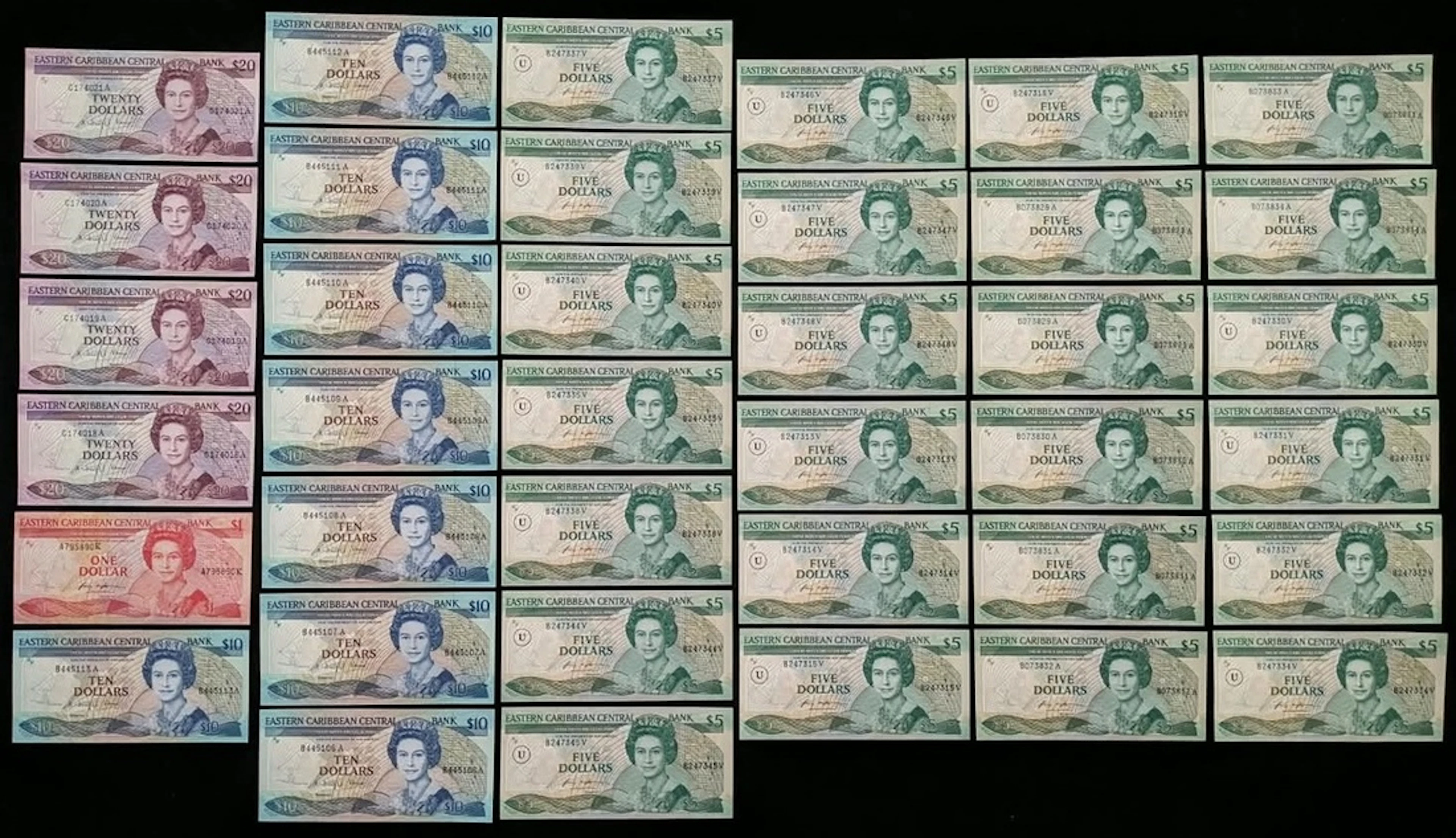 Eastern Caribbean Central Bank, a group of 38x, ND (1985-87) $1 (1)