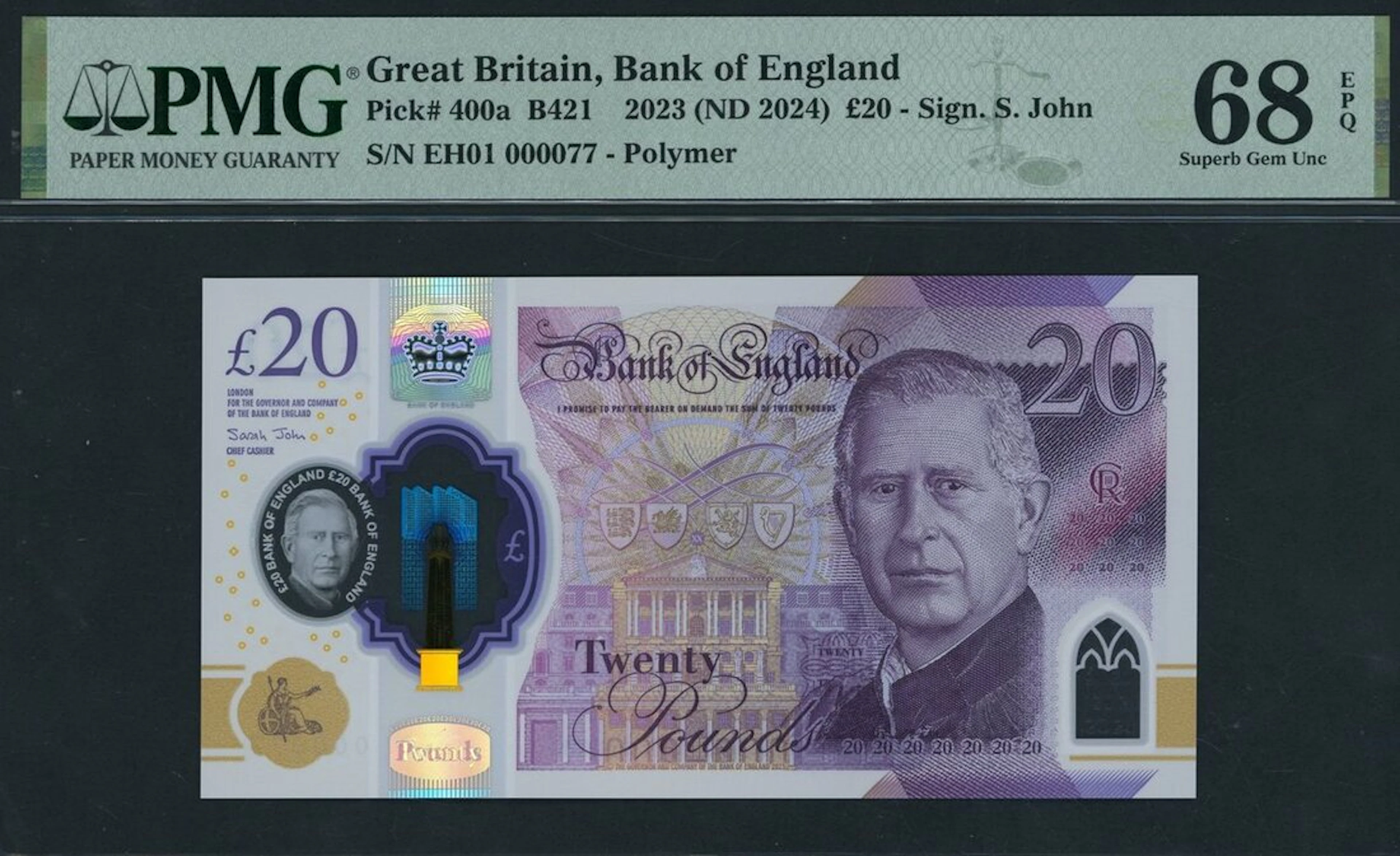Bank of England, S. John, £20, 2023 (ND 2024), serial number EH01