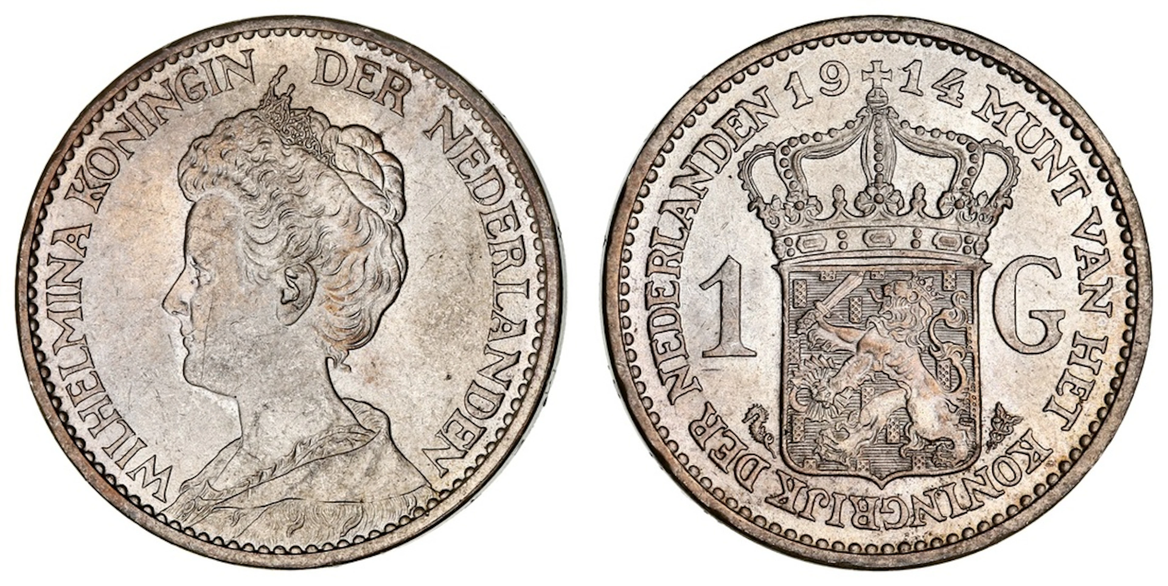 NGC MS63 | Netherlands, Wilhelmina (1890-1948), Gulden, 1914, crowned