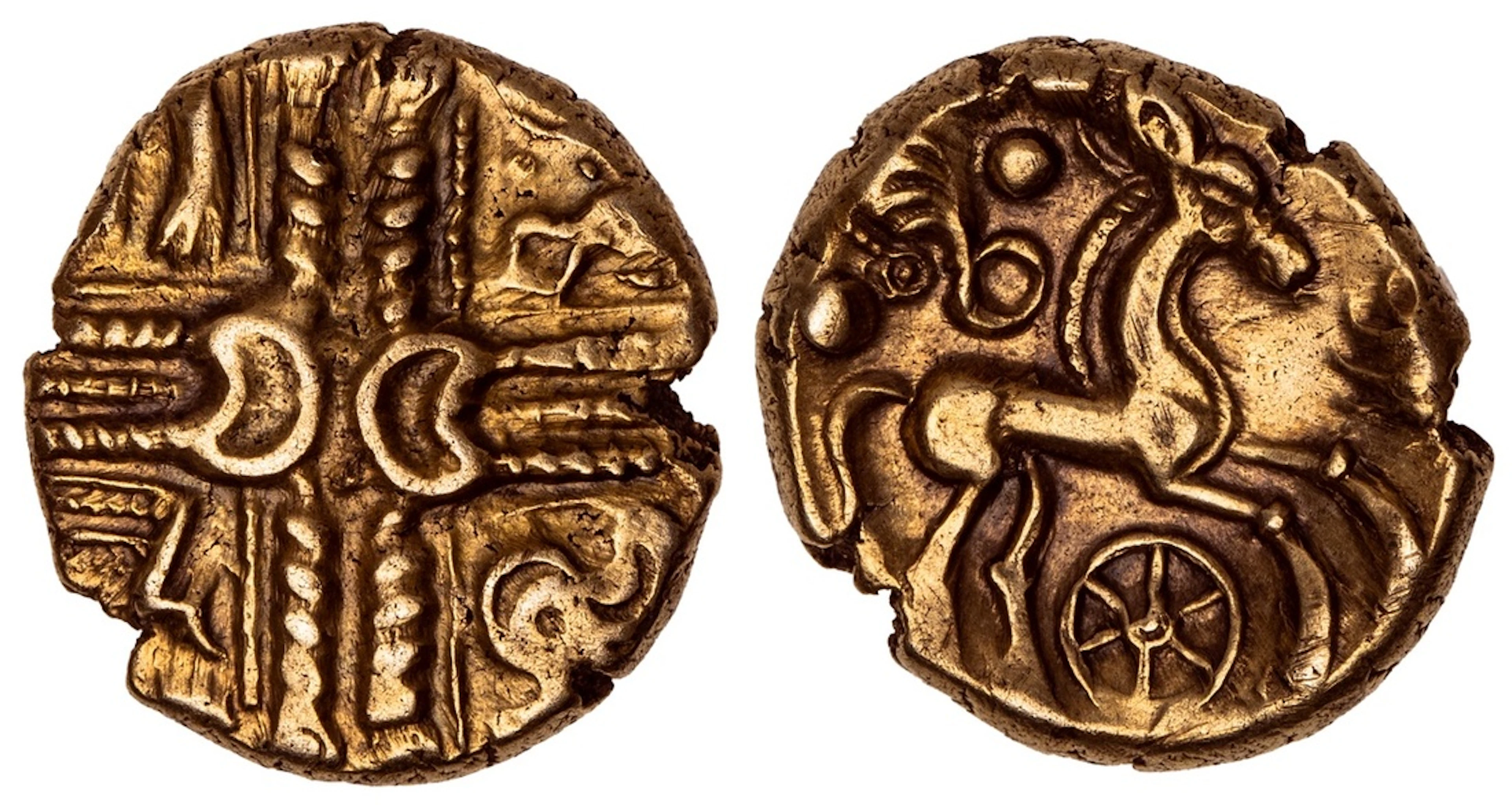 Catuvellauni, AV Stater, 'Middle Whaddon Chase, Big Wheel' Type, wreath