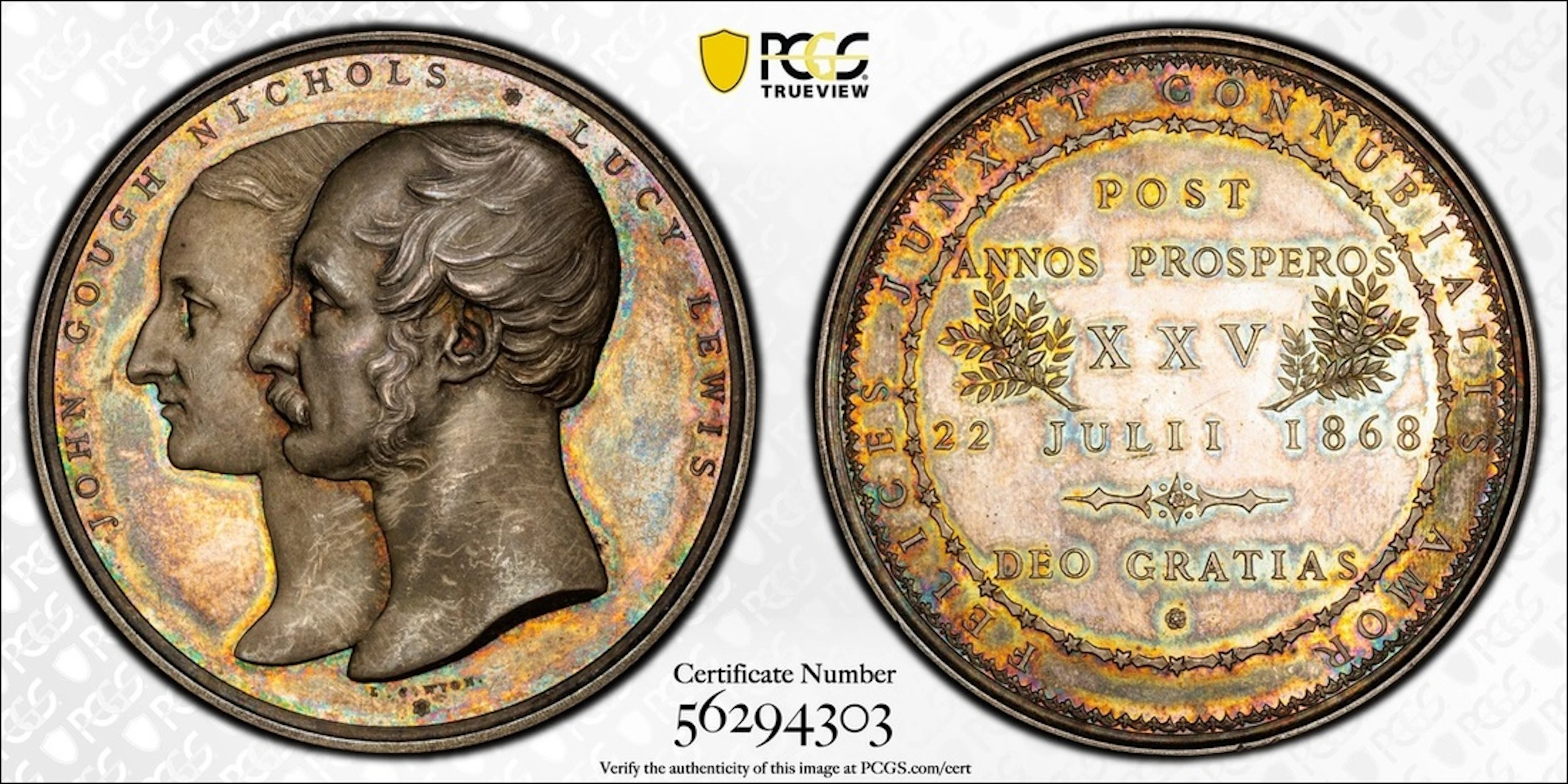PCGS SP64 | *Top Pop* | John Gough Nichols and Lucy Lewis, Silver
