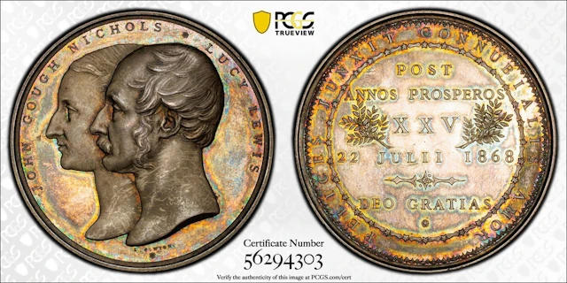 PCGS SP64 | *Top Pop* | John Gough Nichols and Lucy Lewis, Silver