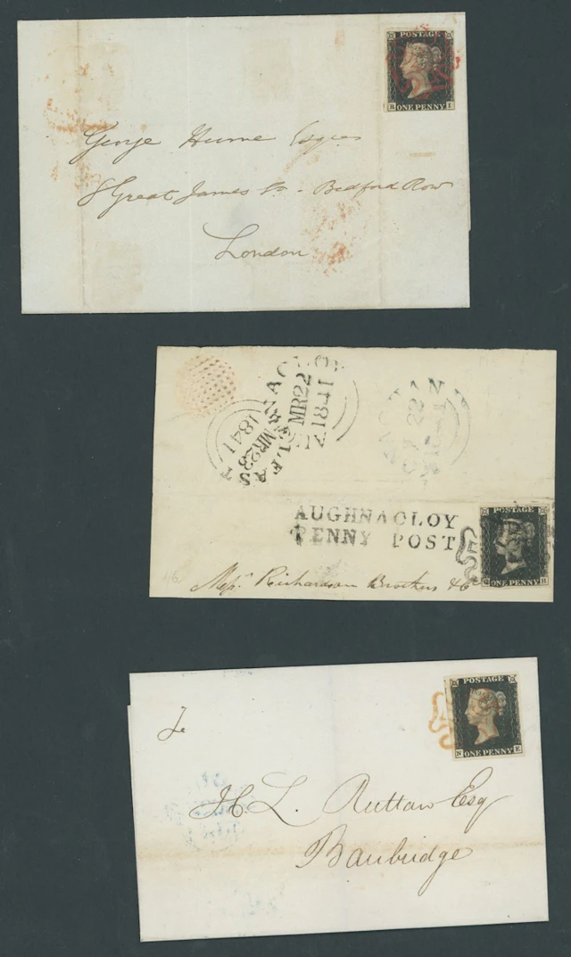 Great Britain 1840 One Penny Black Plate 5 A trio comprising: NE