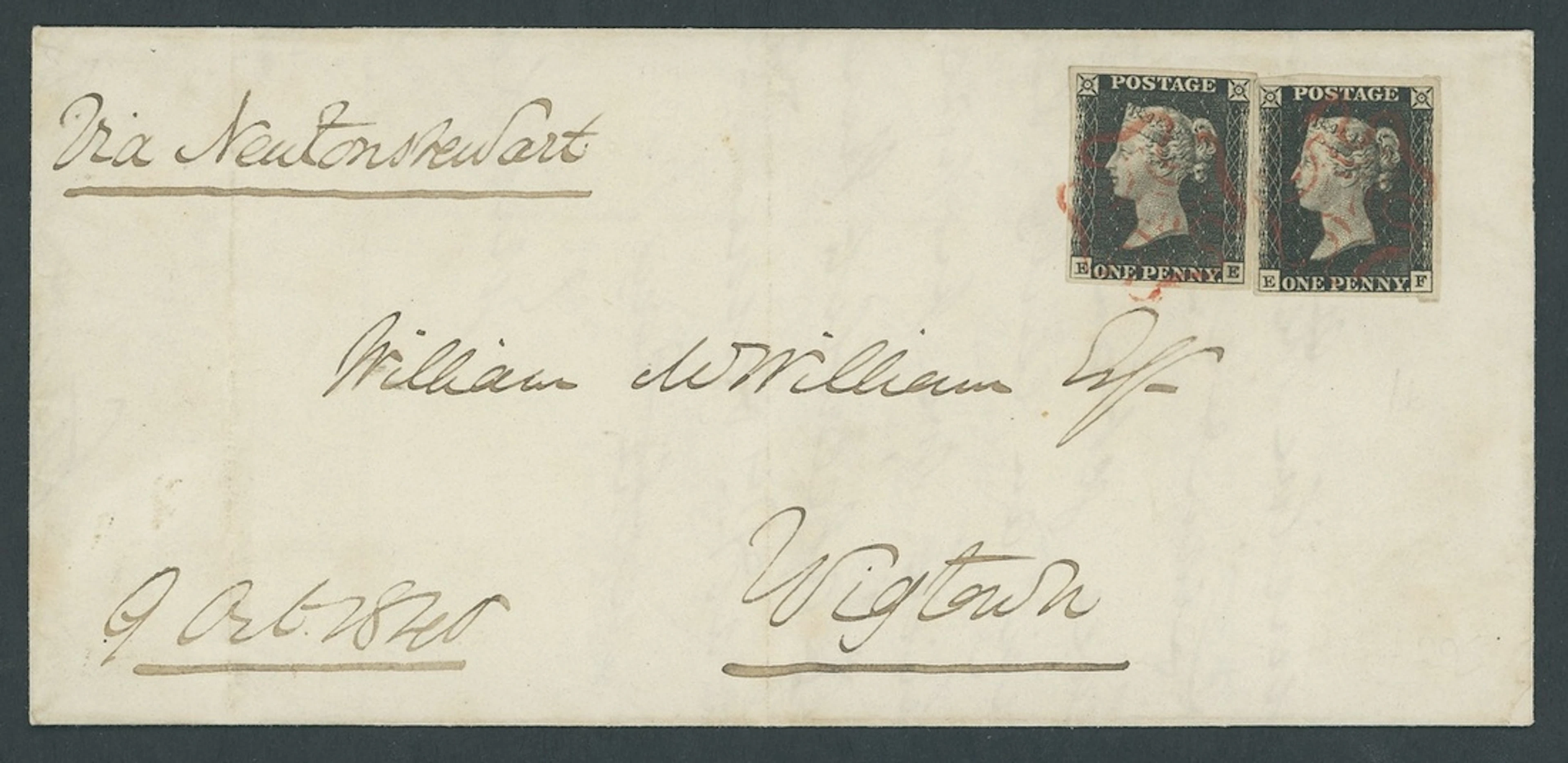 Great Britain 1840 One Penny Black Plate 1b EE and EF, both with margins