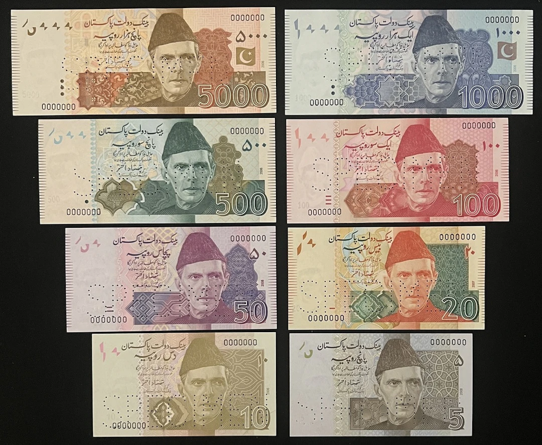 State Bank of Pakistan, a set of 2006-08 specimens, including, 5