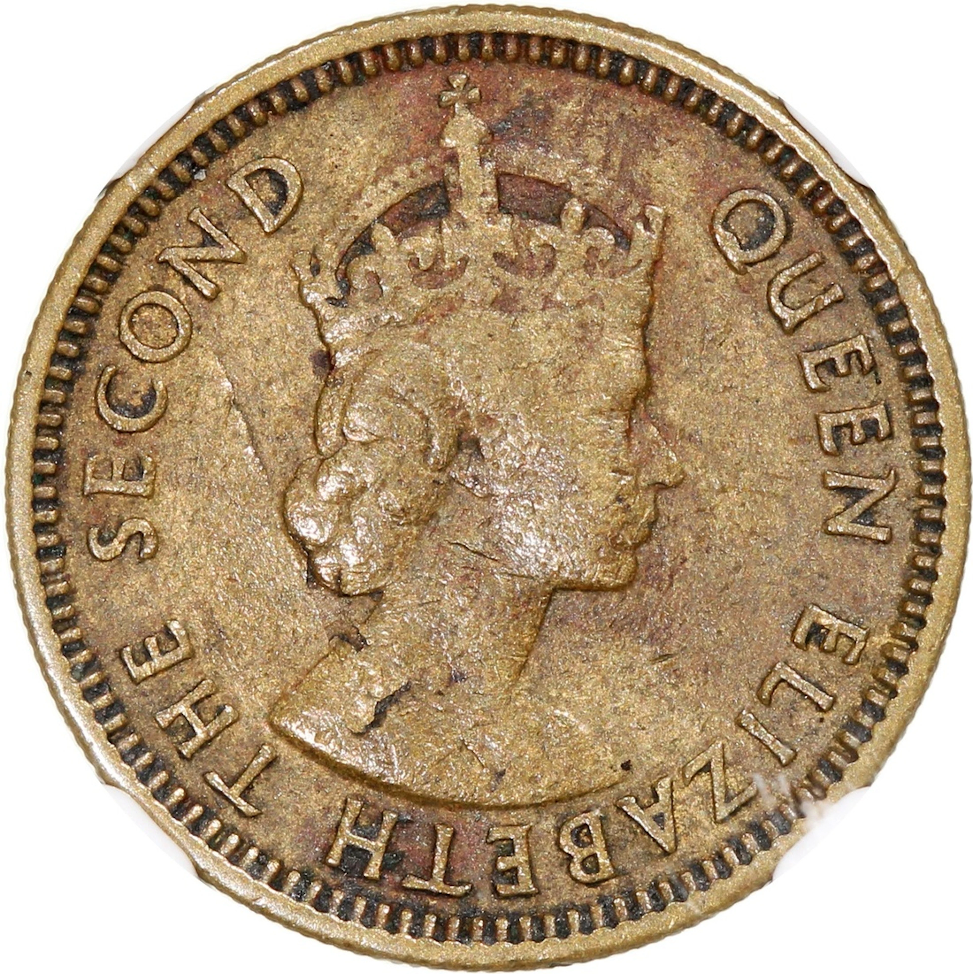 Hong Kong, [NGC XF45] copper nickel 5 cents, 1960, mint error, obverse