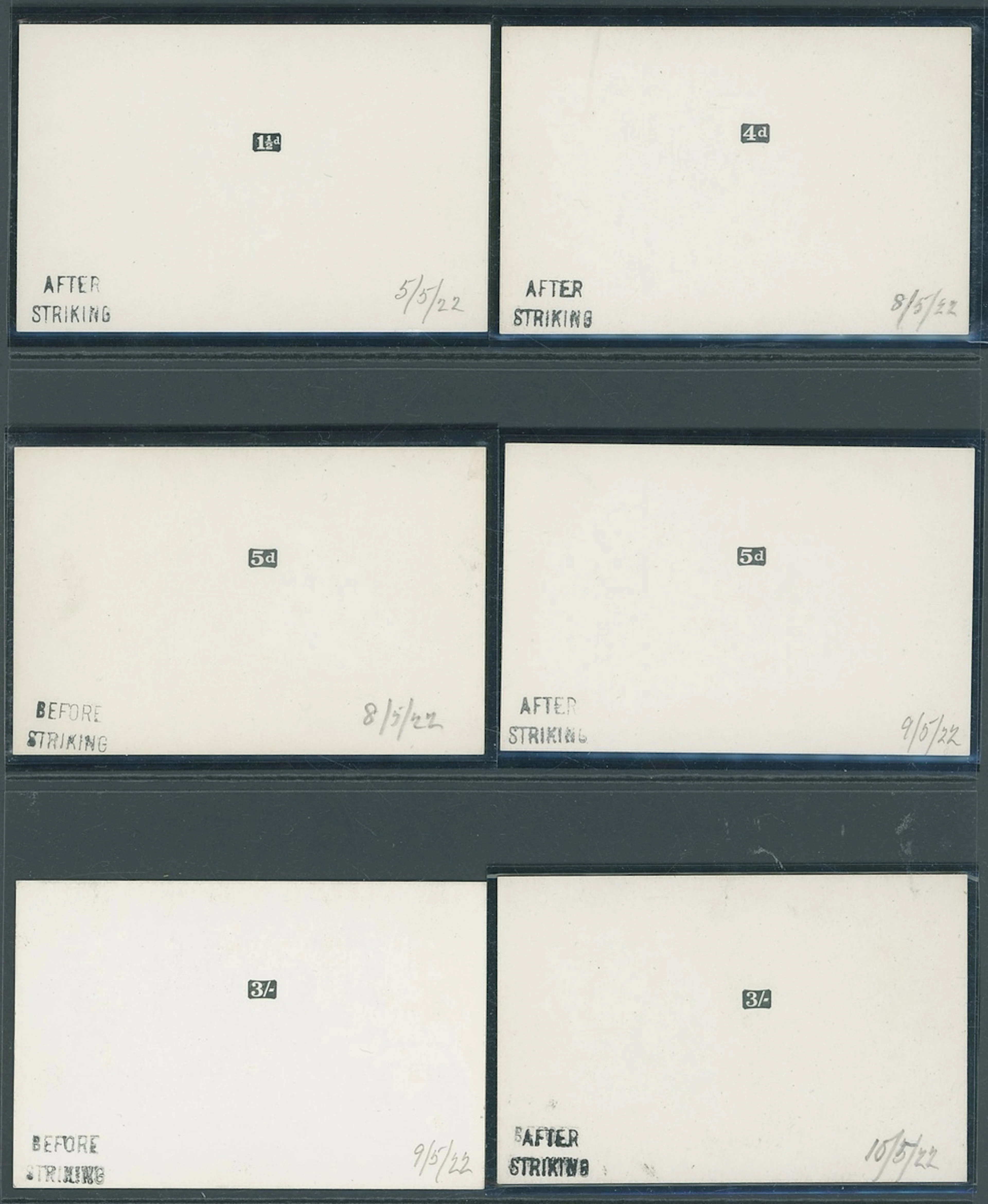 Montserrat 1922-29 Script group of duty plate die proofs (7) all endorsed
