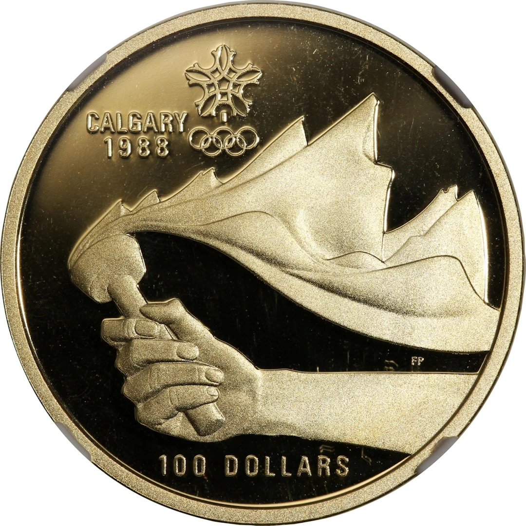 Canada, [NGC PF68 UC] gold proof $100, 1987, 'Calgary Winter Olympics'
