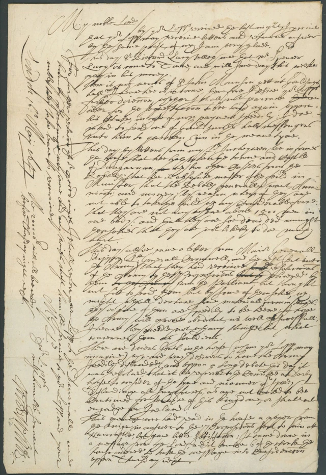 Colonel William White to Ferdinando Fairfax 1647 (16 May) long autograph