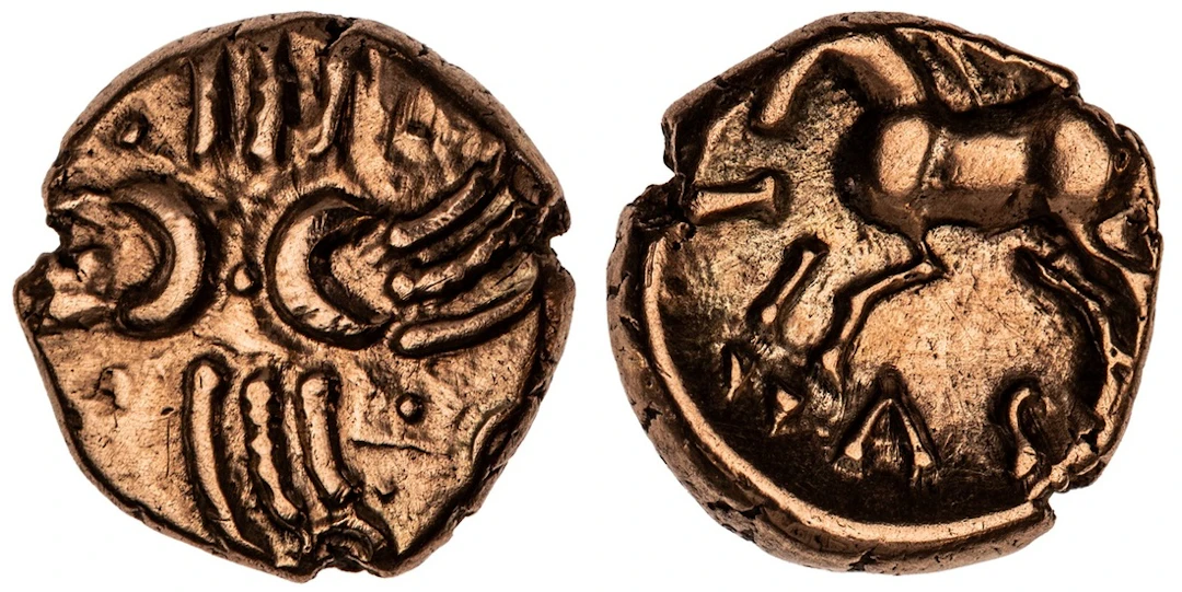 Iceni, AV Quarter-Stater, 'Snettisham Wreath' Type, wreath crossed