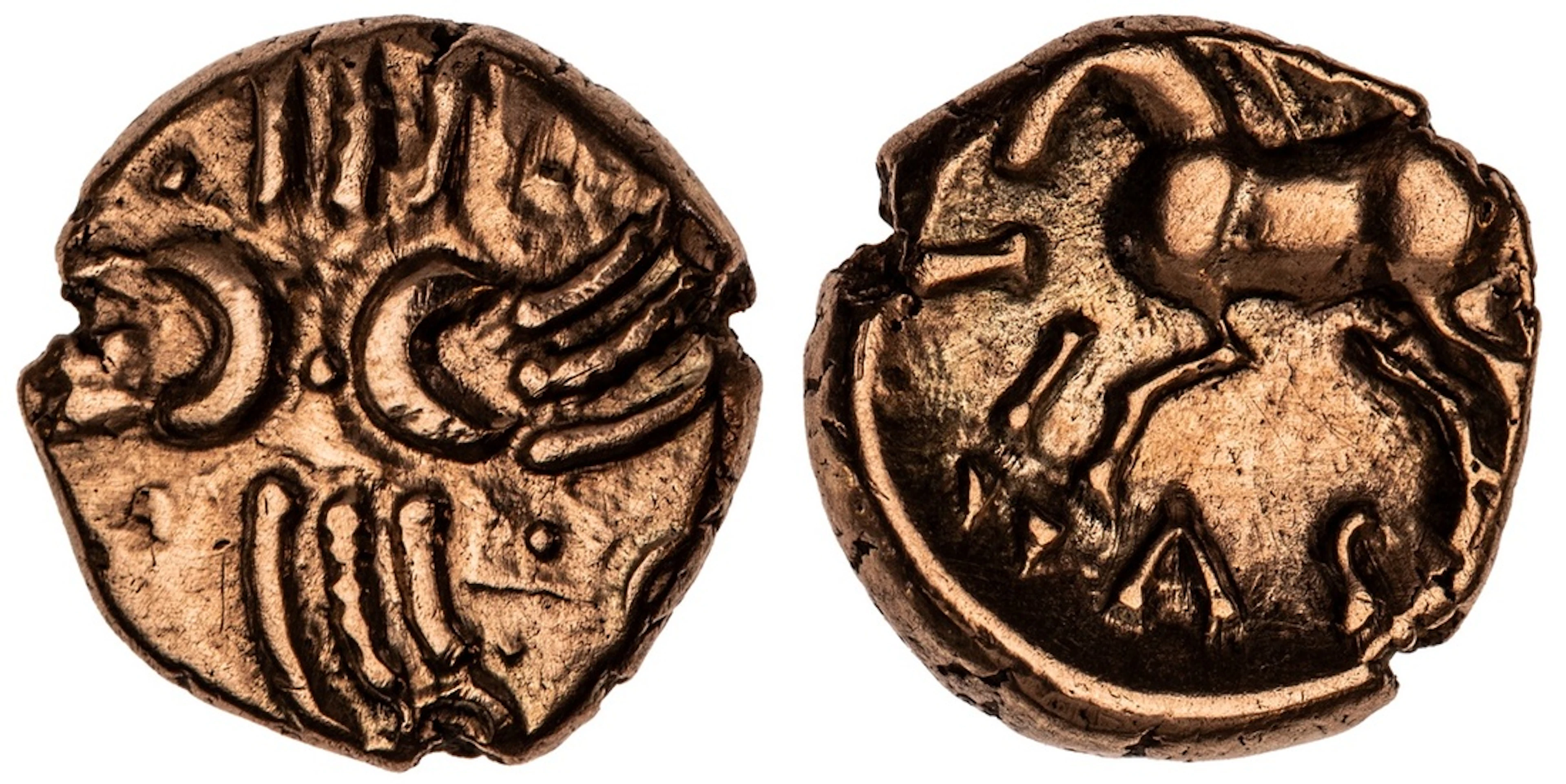Iceni, AV Quarter-Stater, 'Snettisham Wreath' Type, wreath crossed