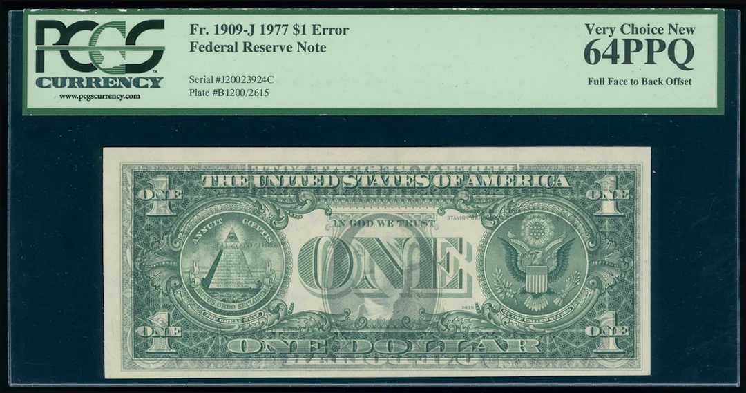Federal Reserve Note, USA, ERROR $1, 1909-J, serial number J20023924C