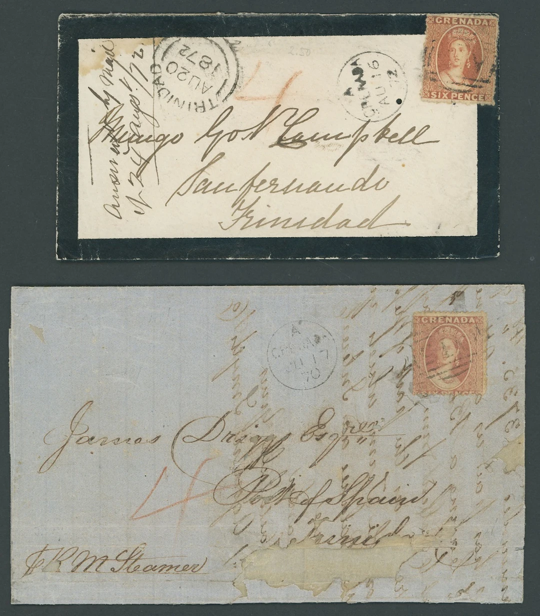 Grenada Covers and Cancellations 1872 (16 Aug.) mourning envelope