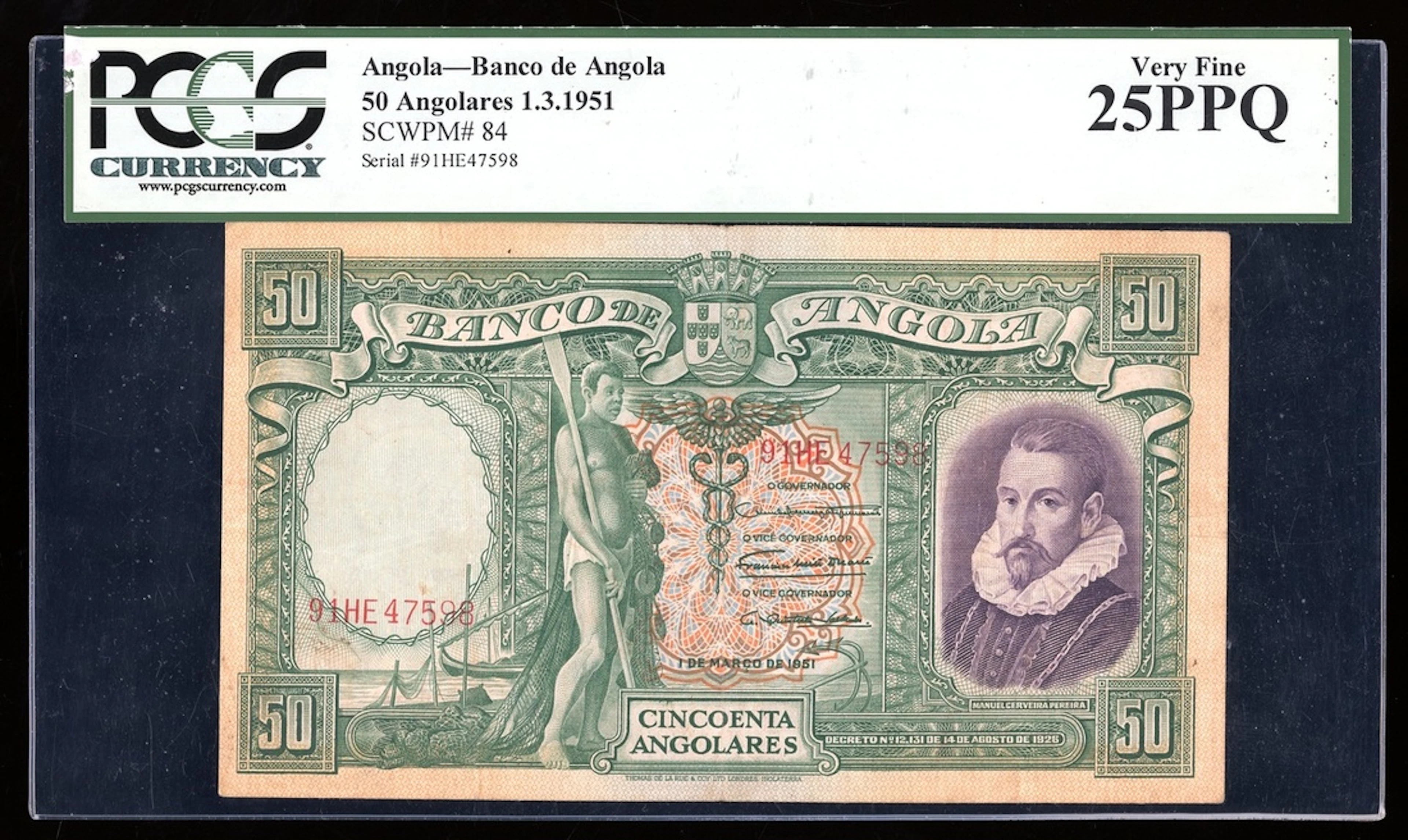 Banco de Angola, 50 angolares, 1.3.1951, serial number 91HE47598, (Pick 84)
