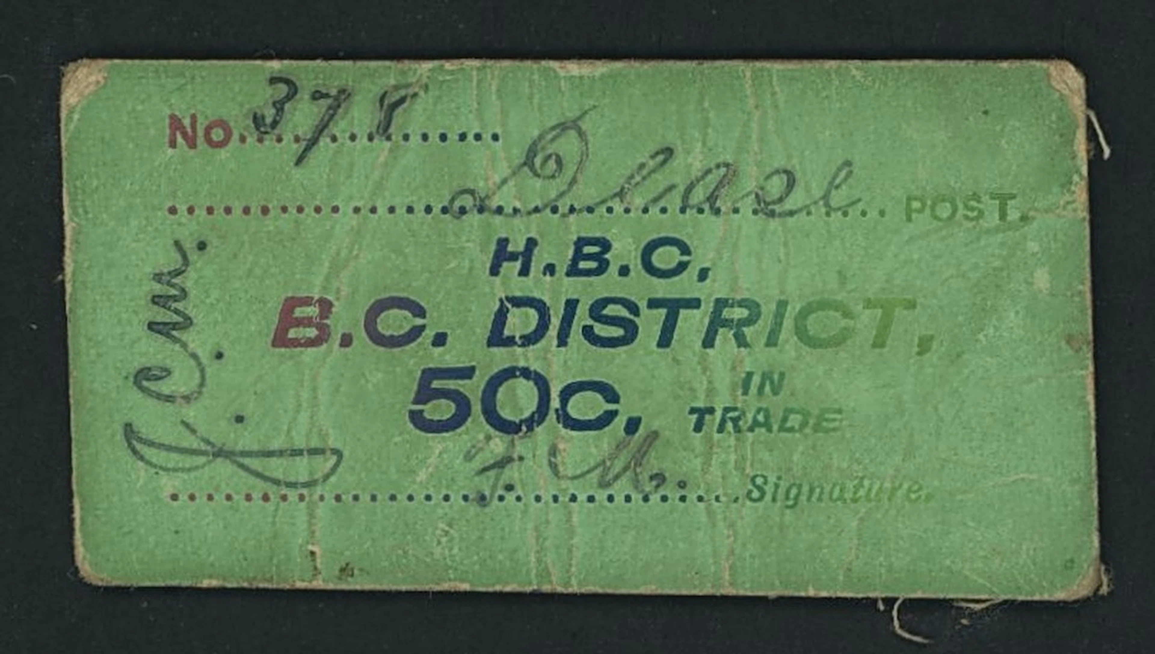 Hudson’s Bay Company, Canada, 50 Cents in Trade, B.C. District, Dease