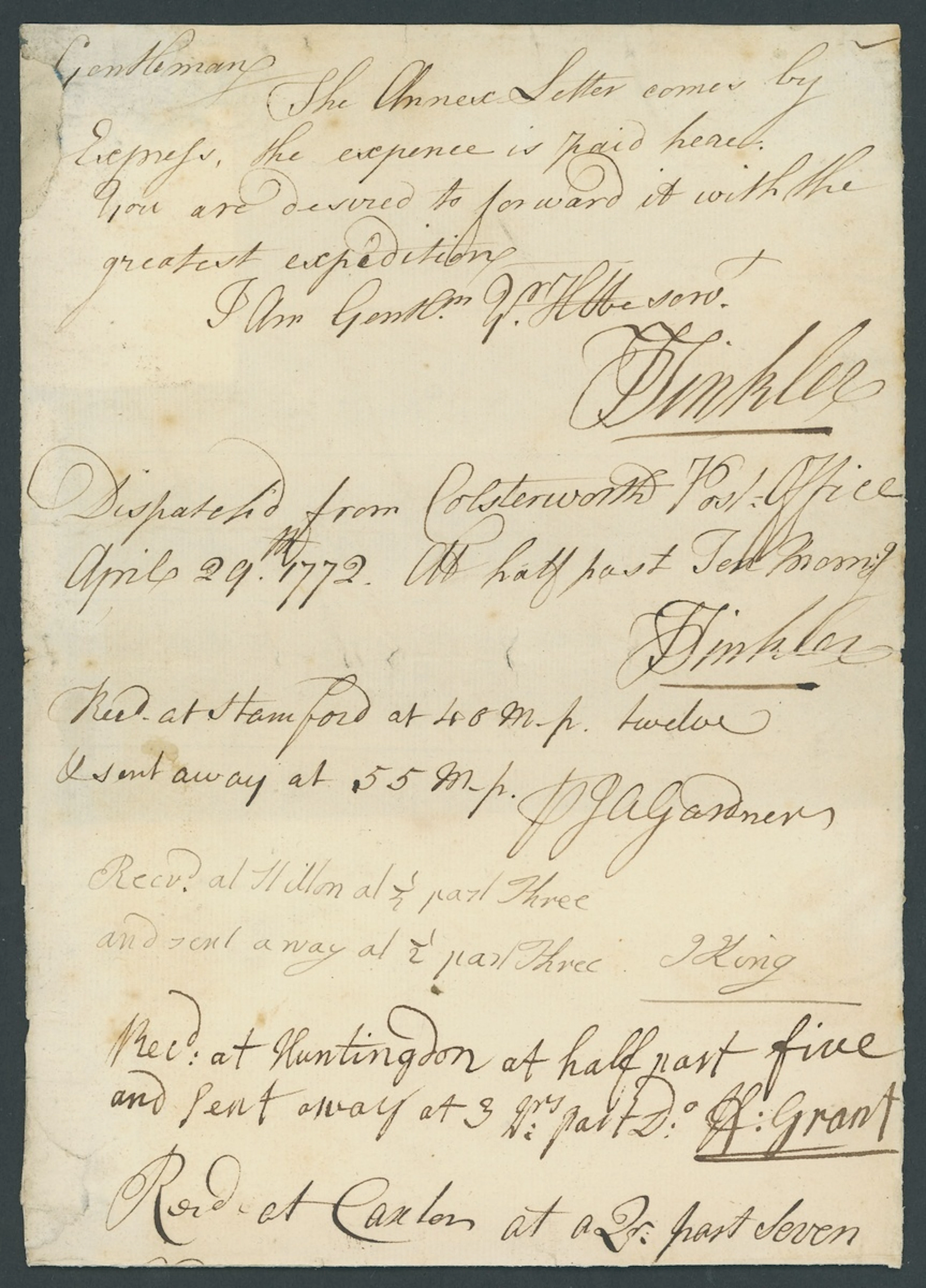 Great Britain Postal History Express Mail 1772 (29 April) manuscript
