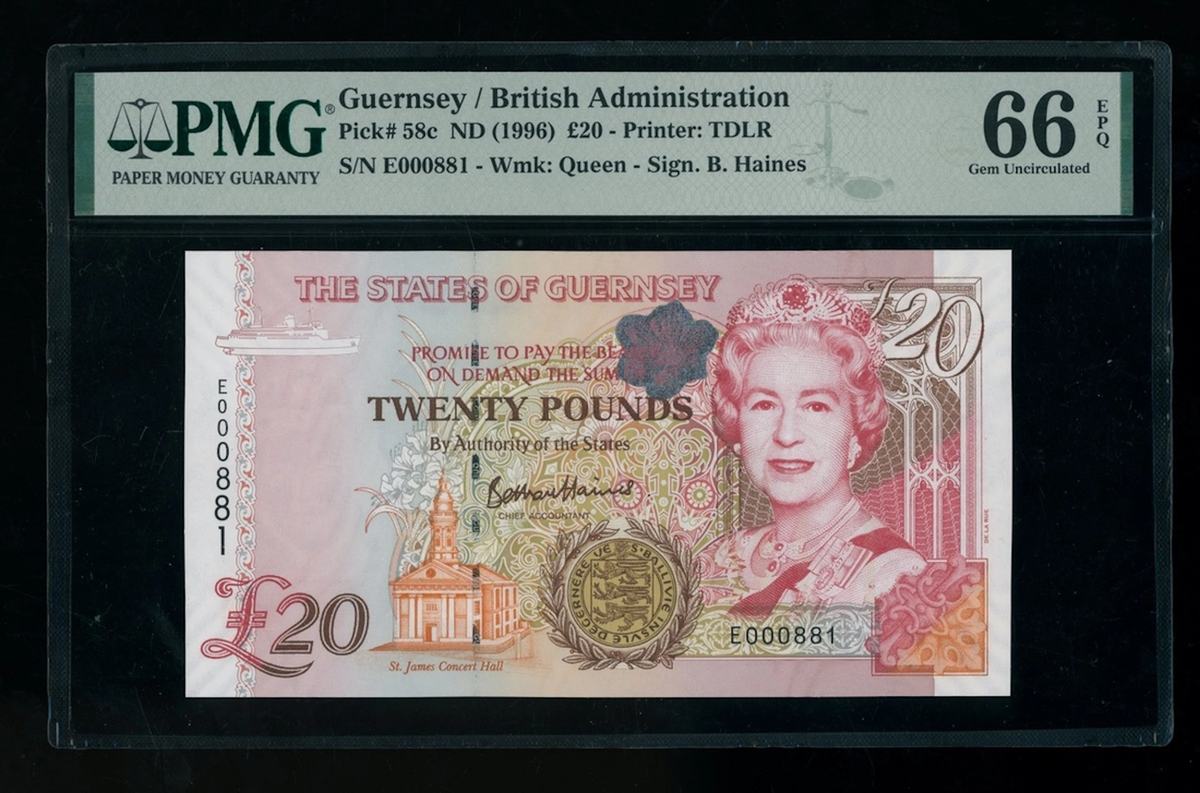 States of Guernsey, £20, ND(1996), serial numbers E000881, (Pick 58c)
