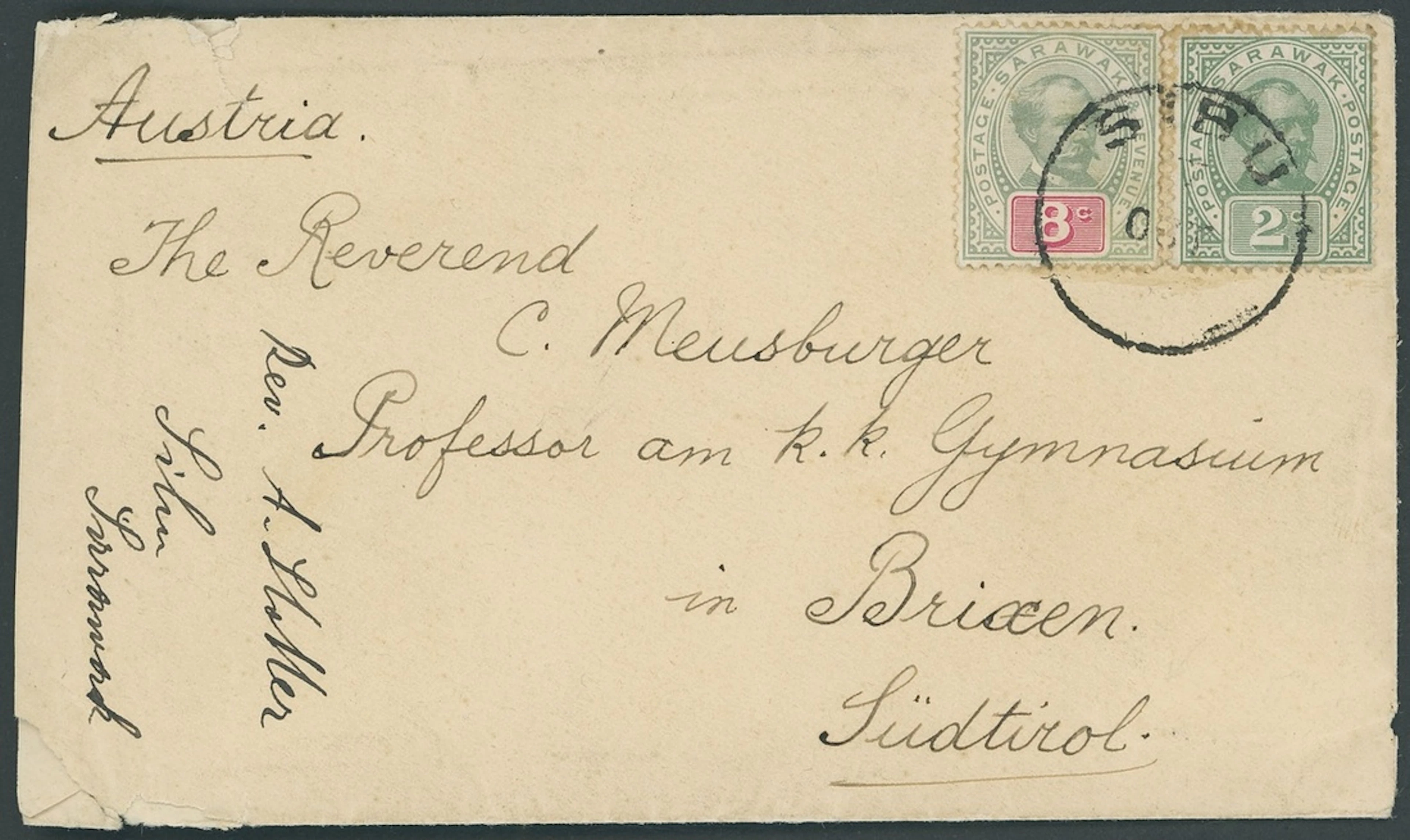 Sarawak 1888-97 "postage & revenue" Issue Covers 1901 (7 Oct.) envelope
