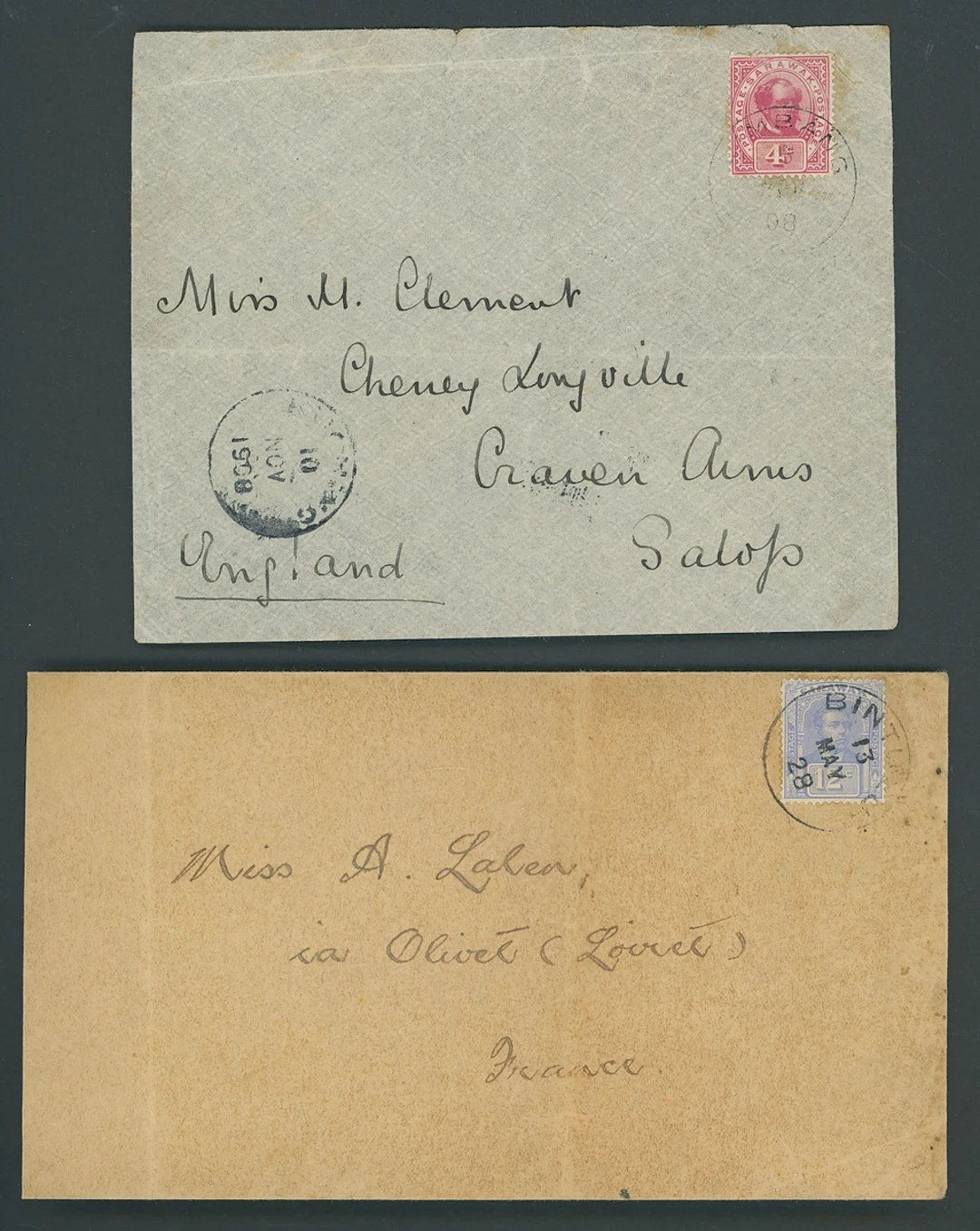 Sarawak Covers and Cancellations 1908 (5 Nov.) Clement envelope to