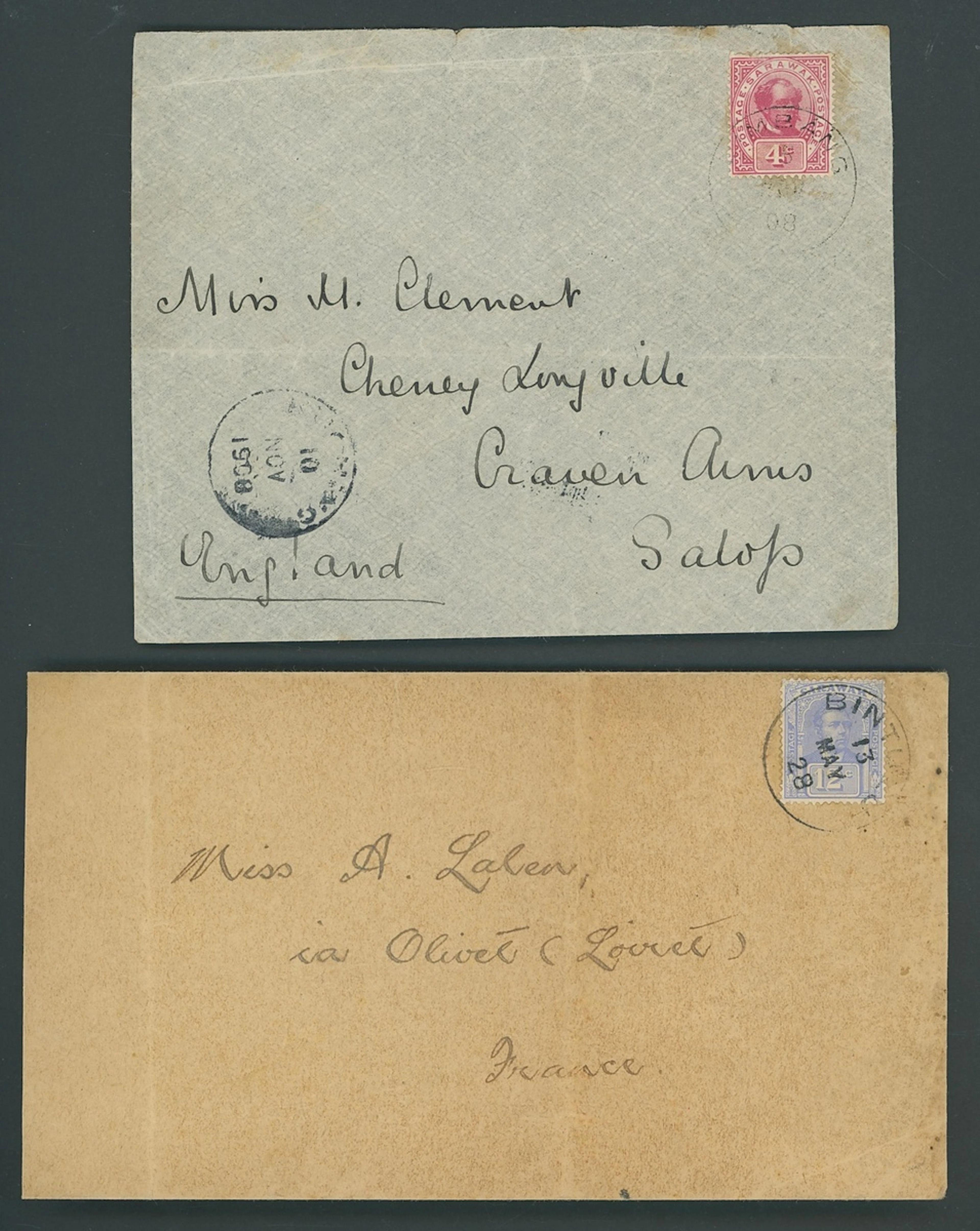 Sarawak Covers and Cancellations 1908 (5 Nov.) Clement envelope to