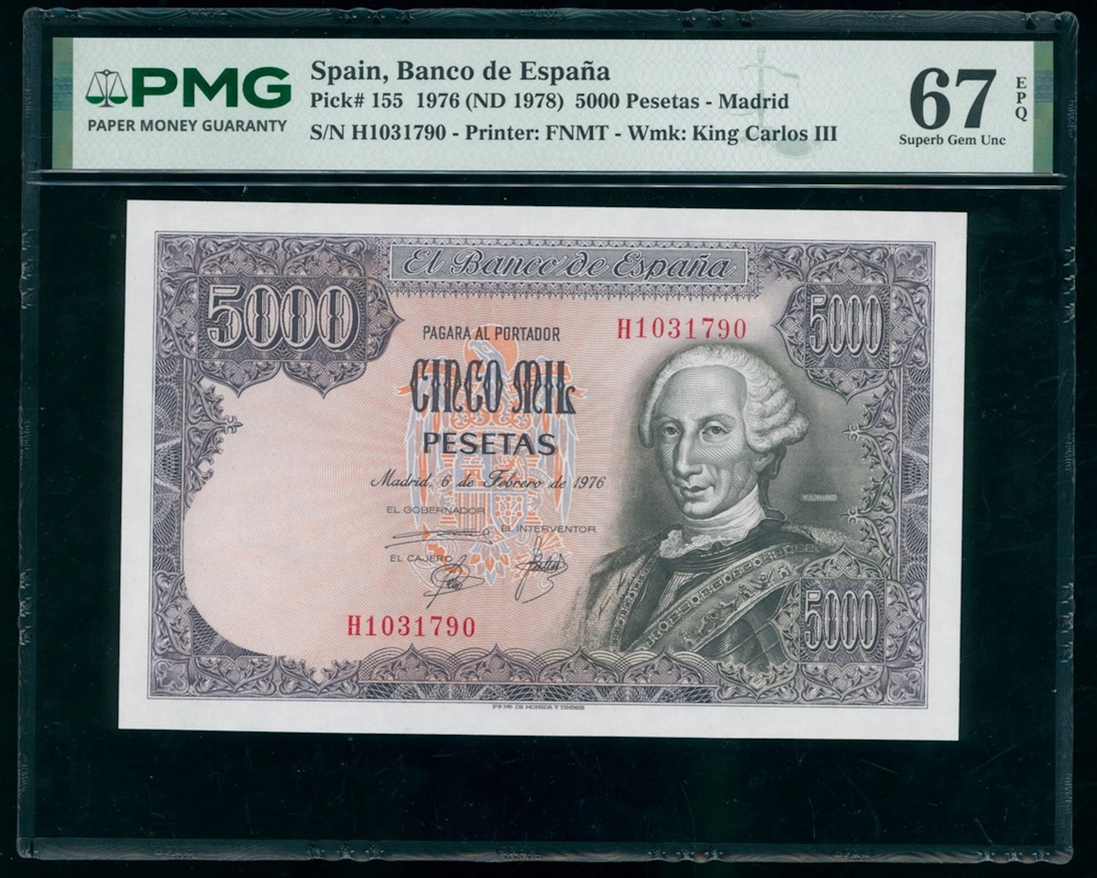 Banco de Espana, Spain, 5000 pesetas, 1976, serial number H1031790, (Pick 155)