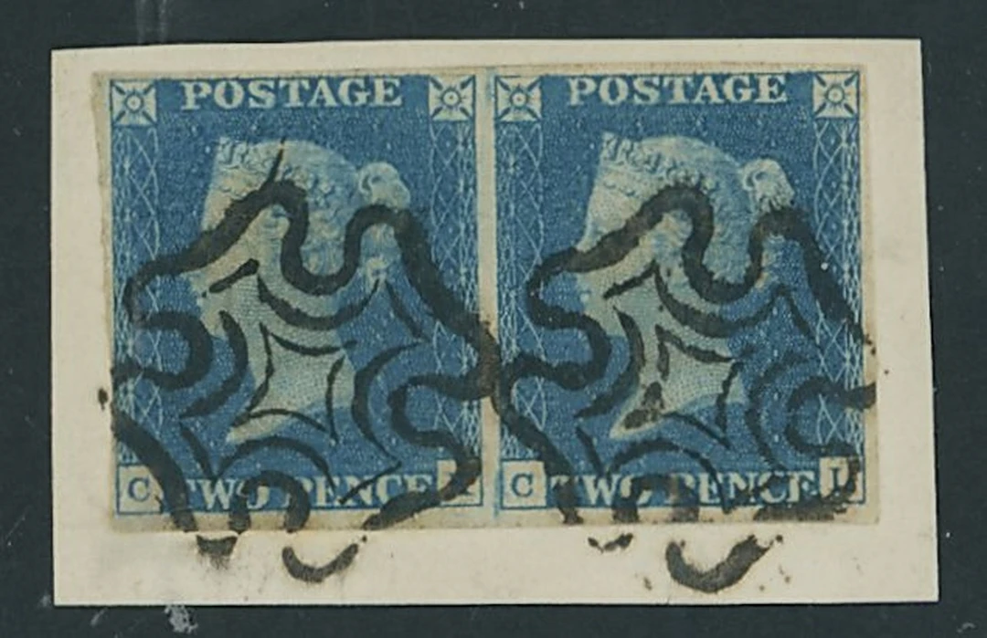 Great Britain 1840 Two Pence Blue Plate 2 CK-CL horizontal pair, small