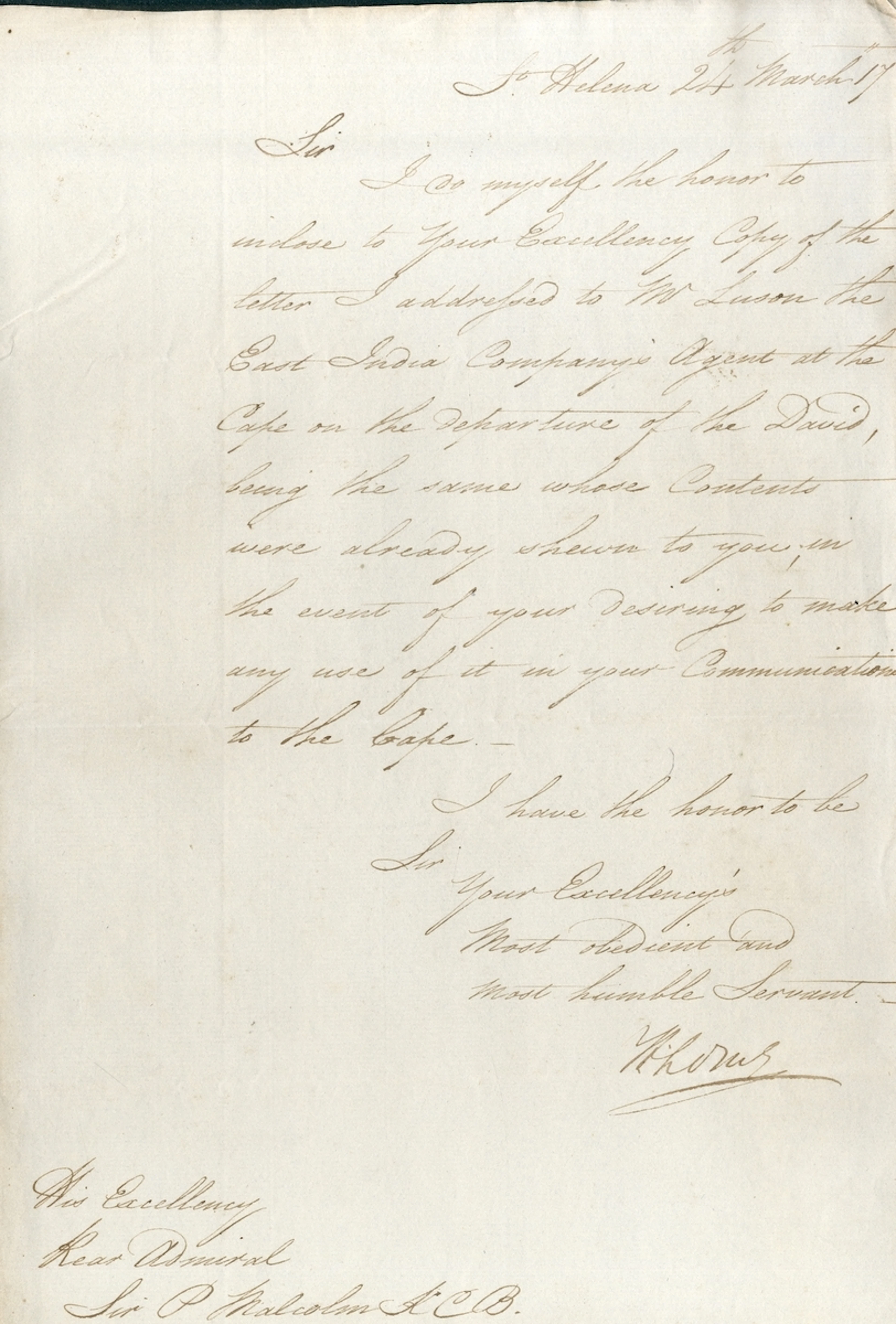 Three letters by Napoleon’s jailer Sir Hudson Lowe, written from the