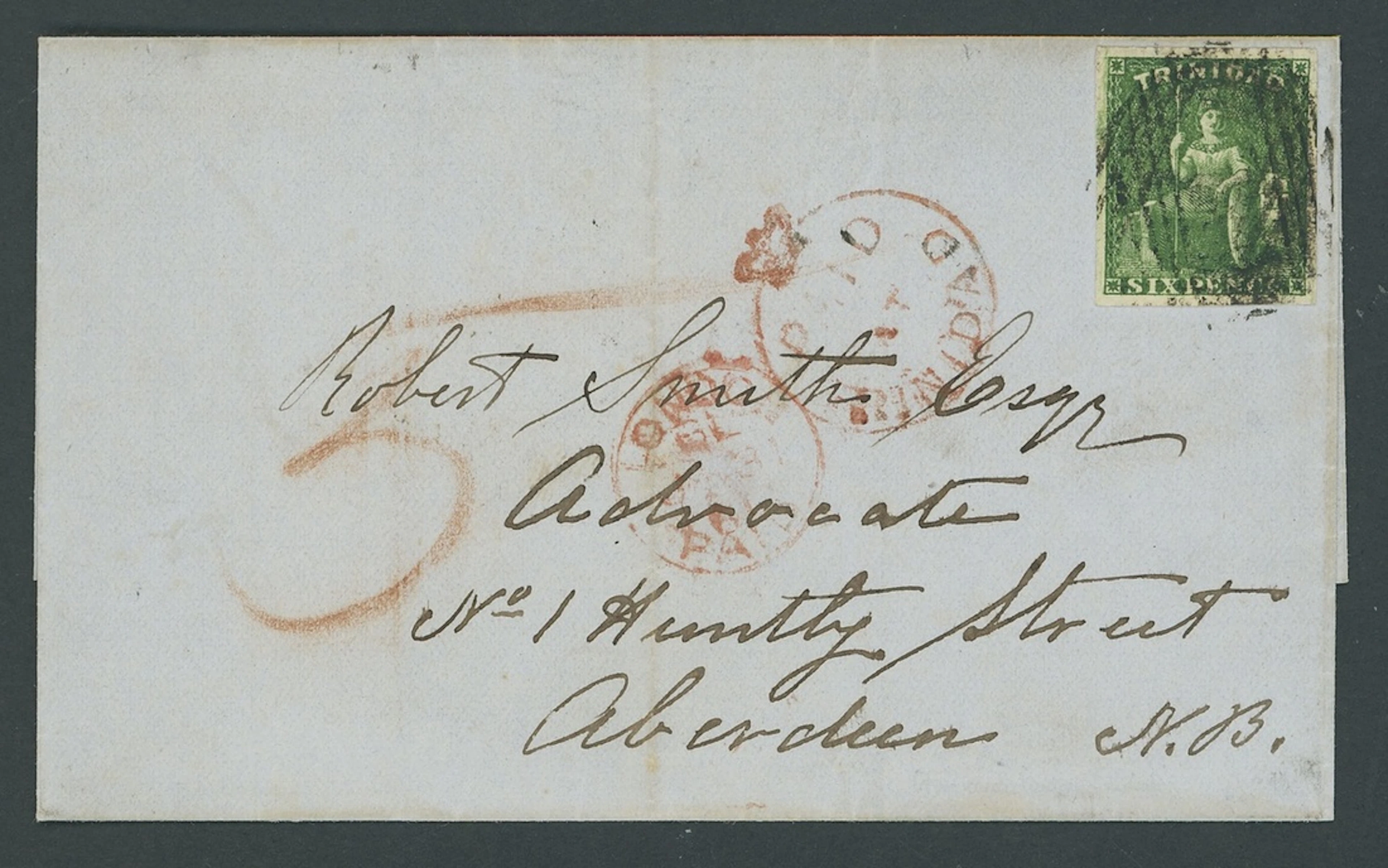 Trinidad Covers and Cancellations 1861 (Jan.) entire to Aberdeen