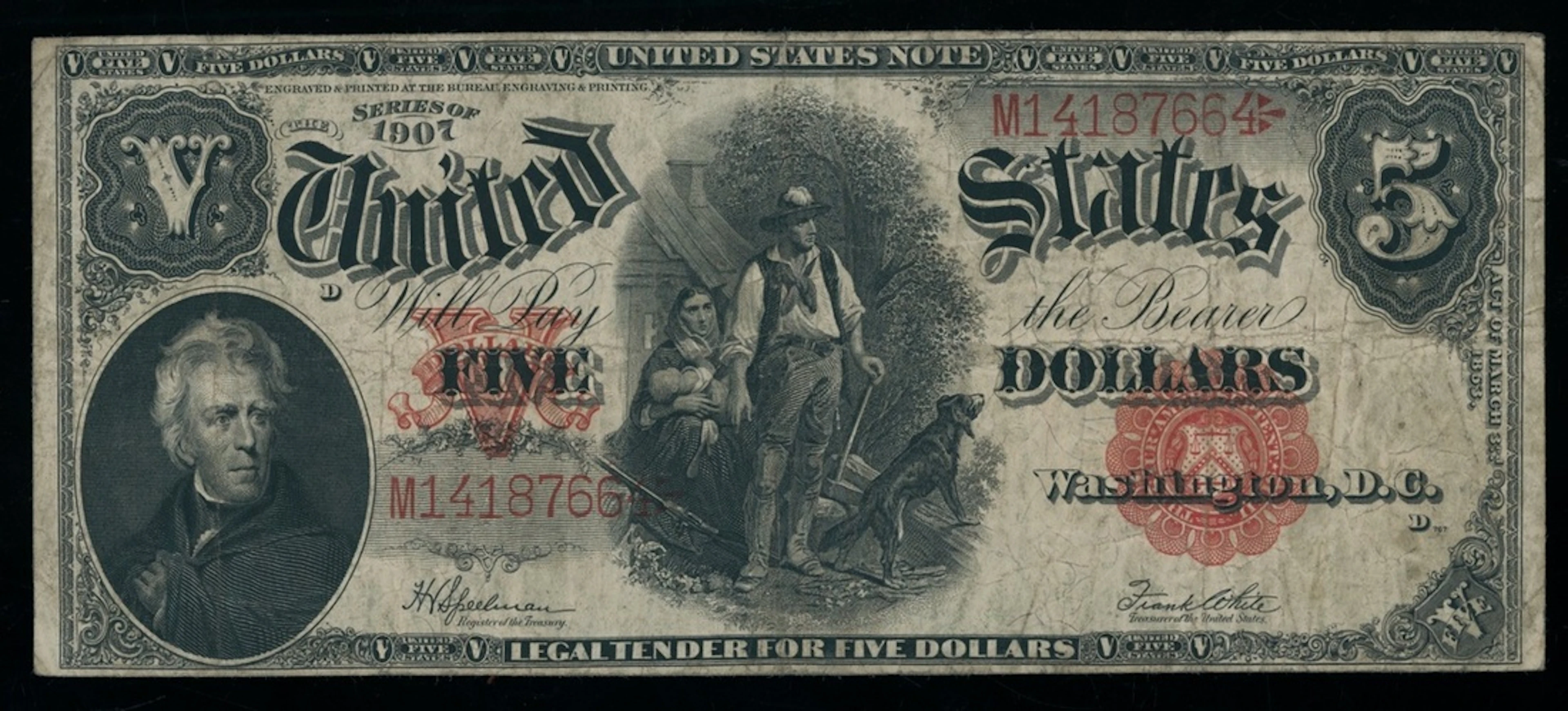 United States, Legal Tender, $5, 1907, serial number M1418766