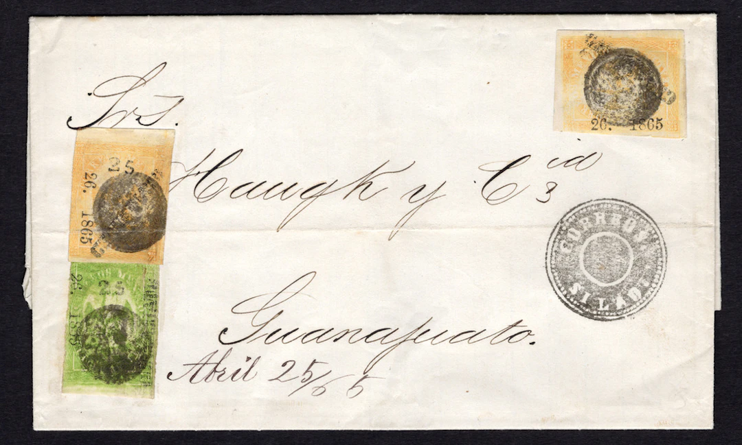 1864-1866 "Eagles" Guanajuato. 2r. Orange, two singles (one affected