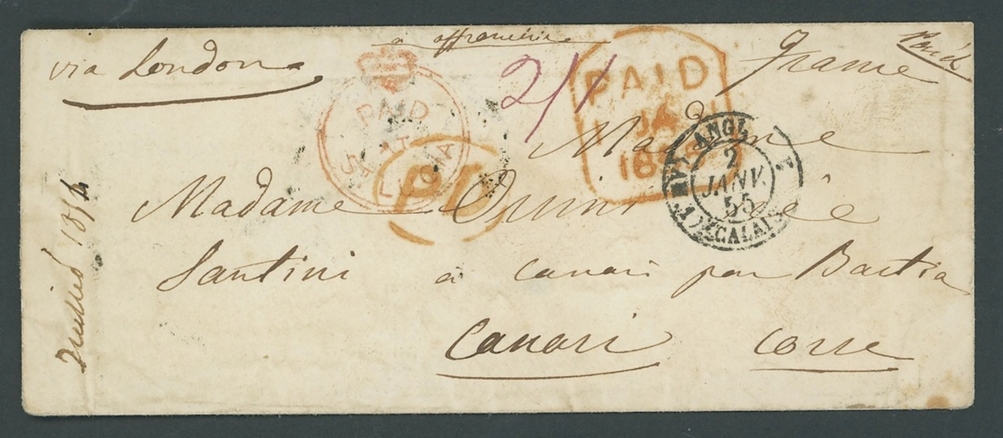 St. Lucia Early Letters and Handstamps "paid/at/st lucia" Crowned