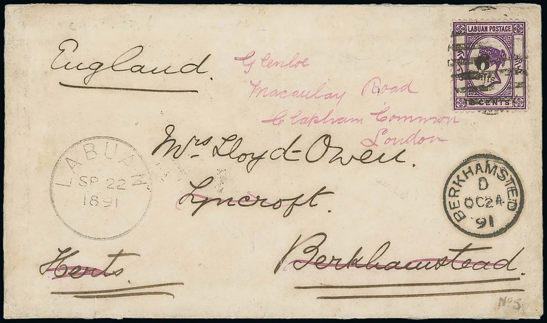 Labuan 1891-92 Surcharges Covers 1891 (22 Sept.) Lloyd-Owen envelope