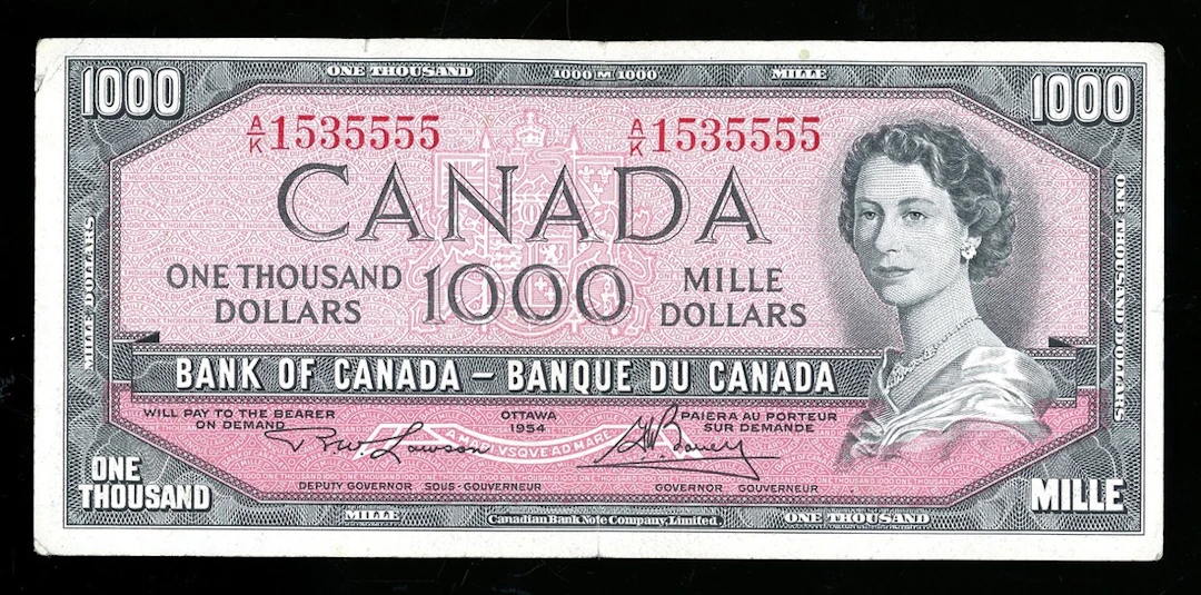 Bank of Canada, $1000, 1954, serial number A/K 1535555, (Pick 83d)