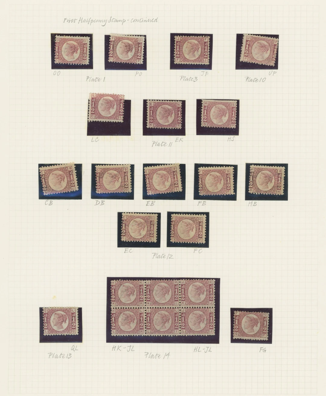 Great Britain 1870-79 Halfpenny Mint range with Plate 1 (2), Plate