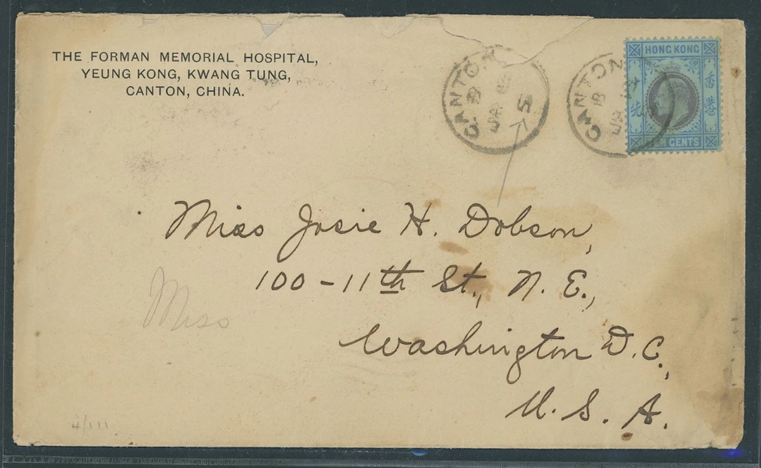 Hong Kong Treaty Ports Canton 1905 (13 Jan.) envelope from the Forman