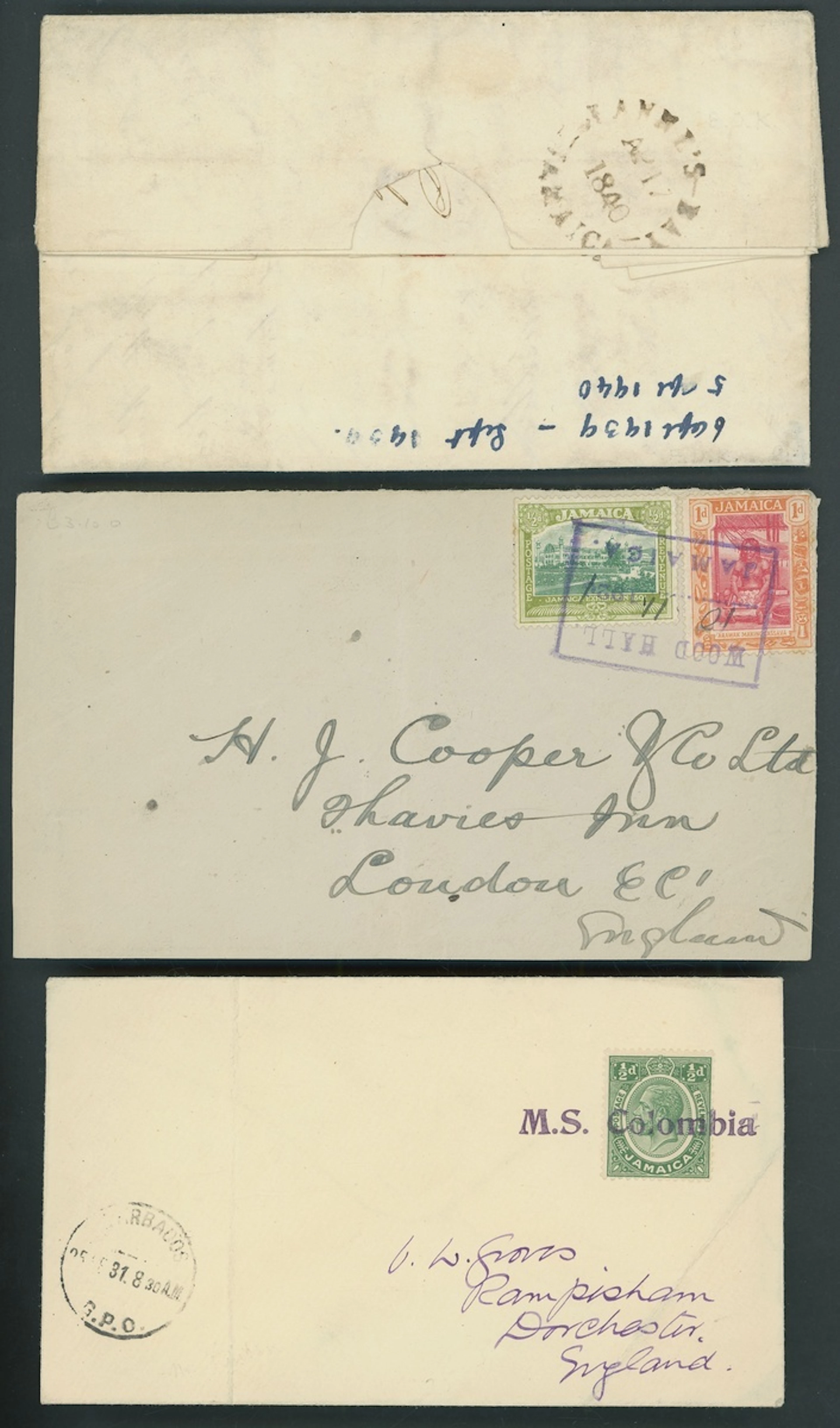 Jamaica Covers and Cancellations Ranges A group of covers, cards and
