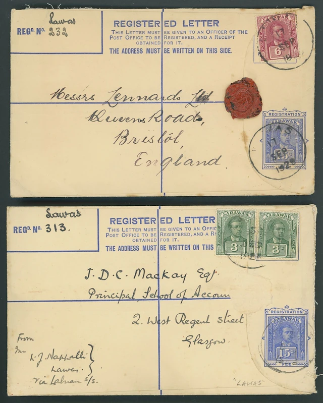 Sarawak Postal Stationery Registered Envelopes 1928 15c. 1928 (17