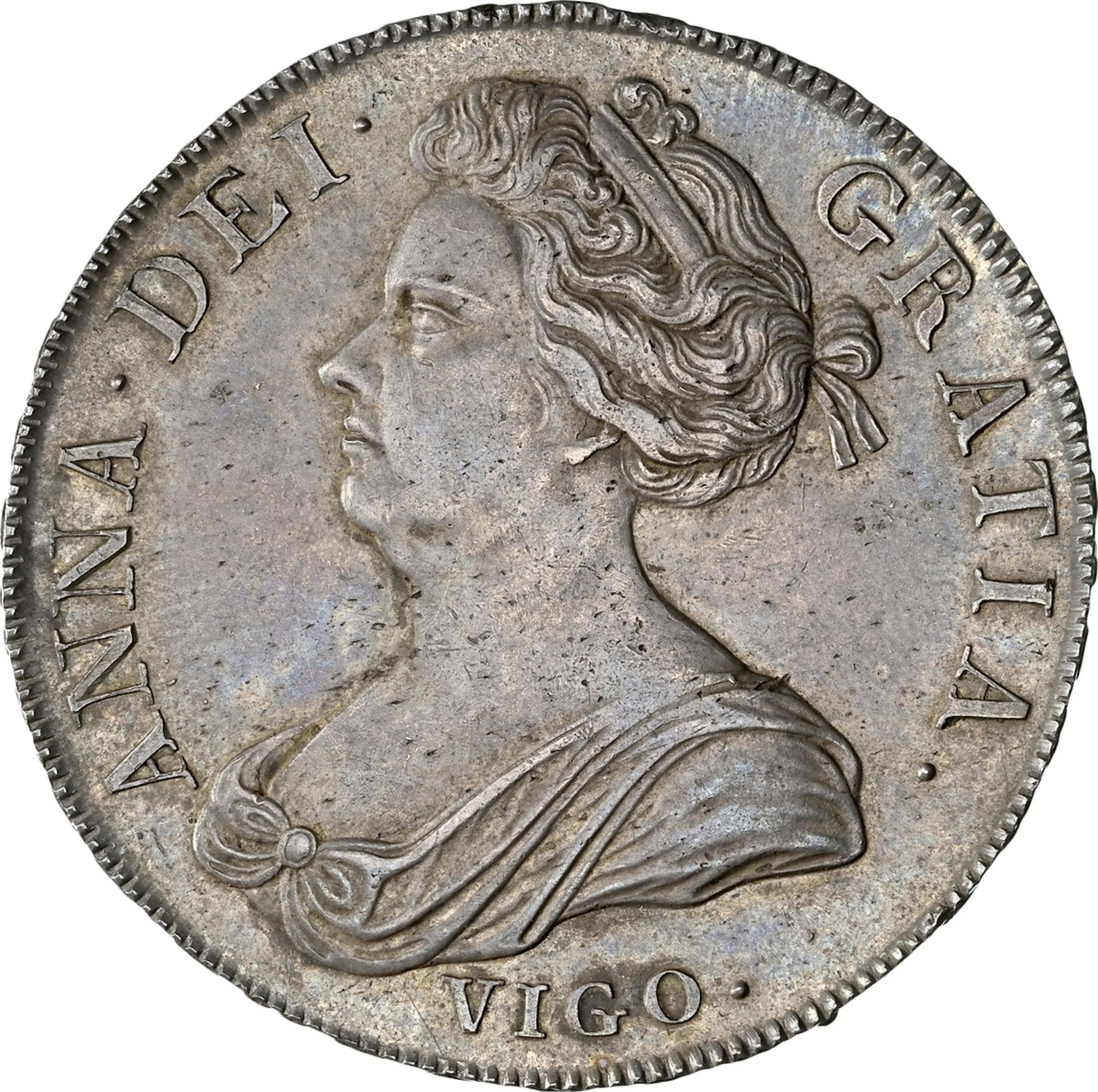 NGC AU58 | Anne (1702-1714), Pre-Union, VIGO Crown, 1703 TERTIO