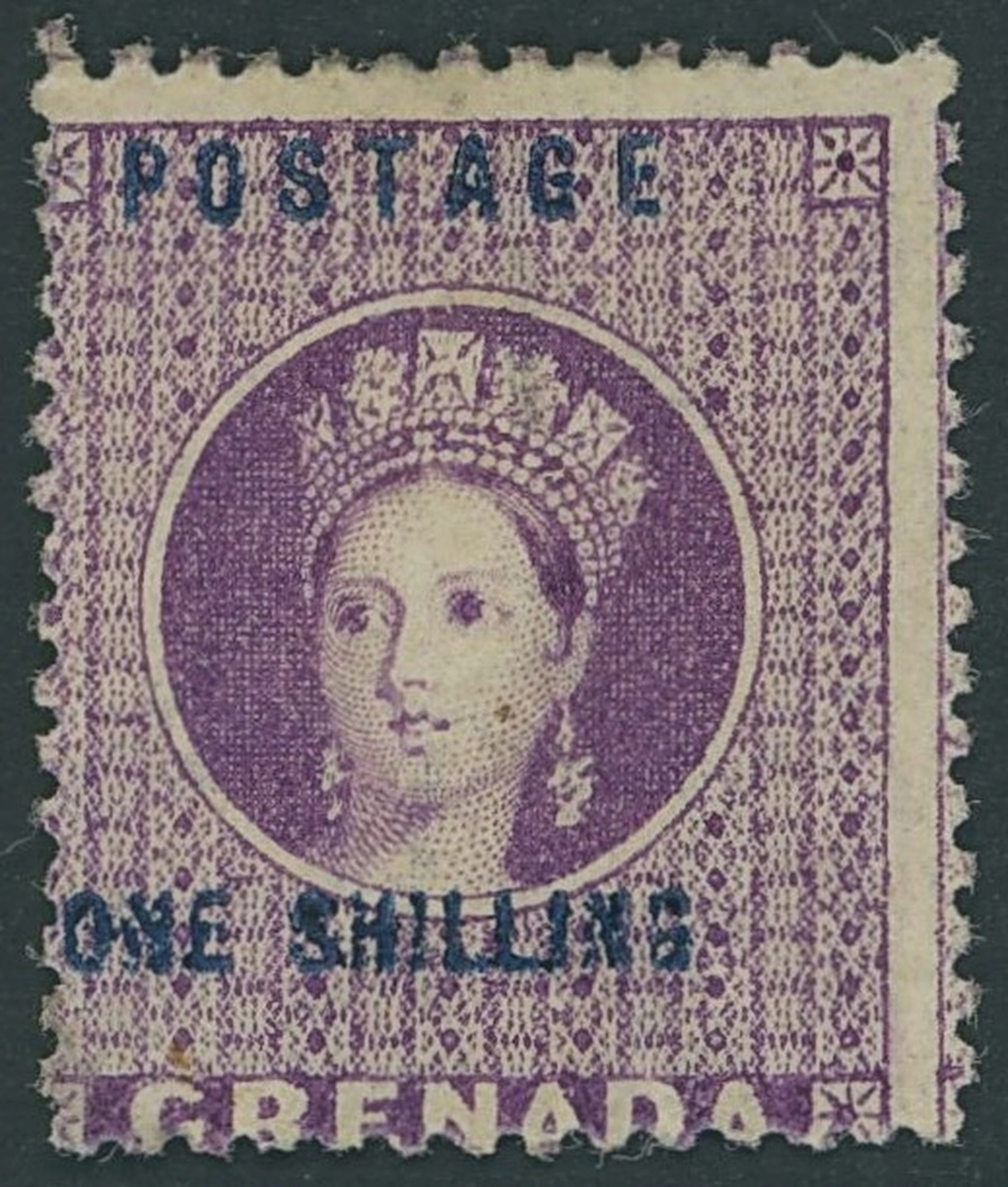 Grenada Issued Stamps 1875 July) 1/- deep mauve, unused with part