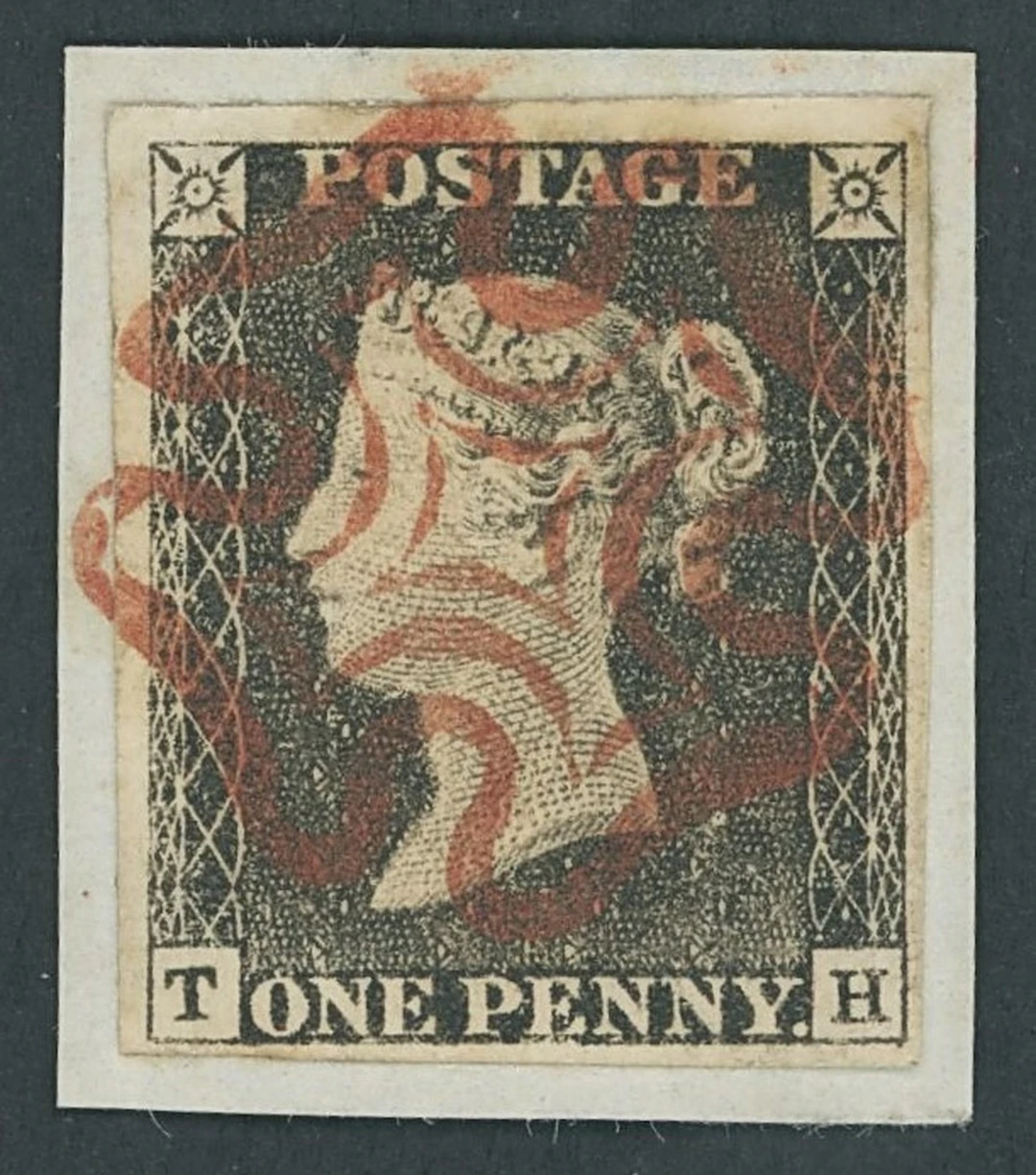 Great Britain 1840 One Penny Black Plate 1a TH, slightly worn impression