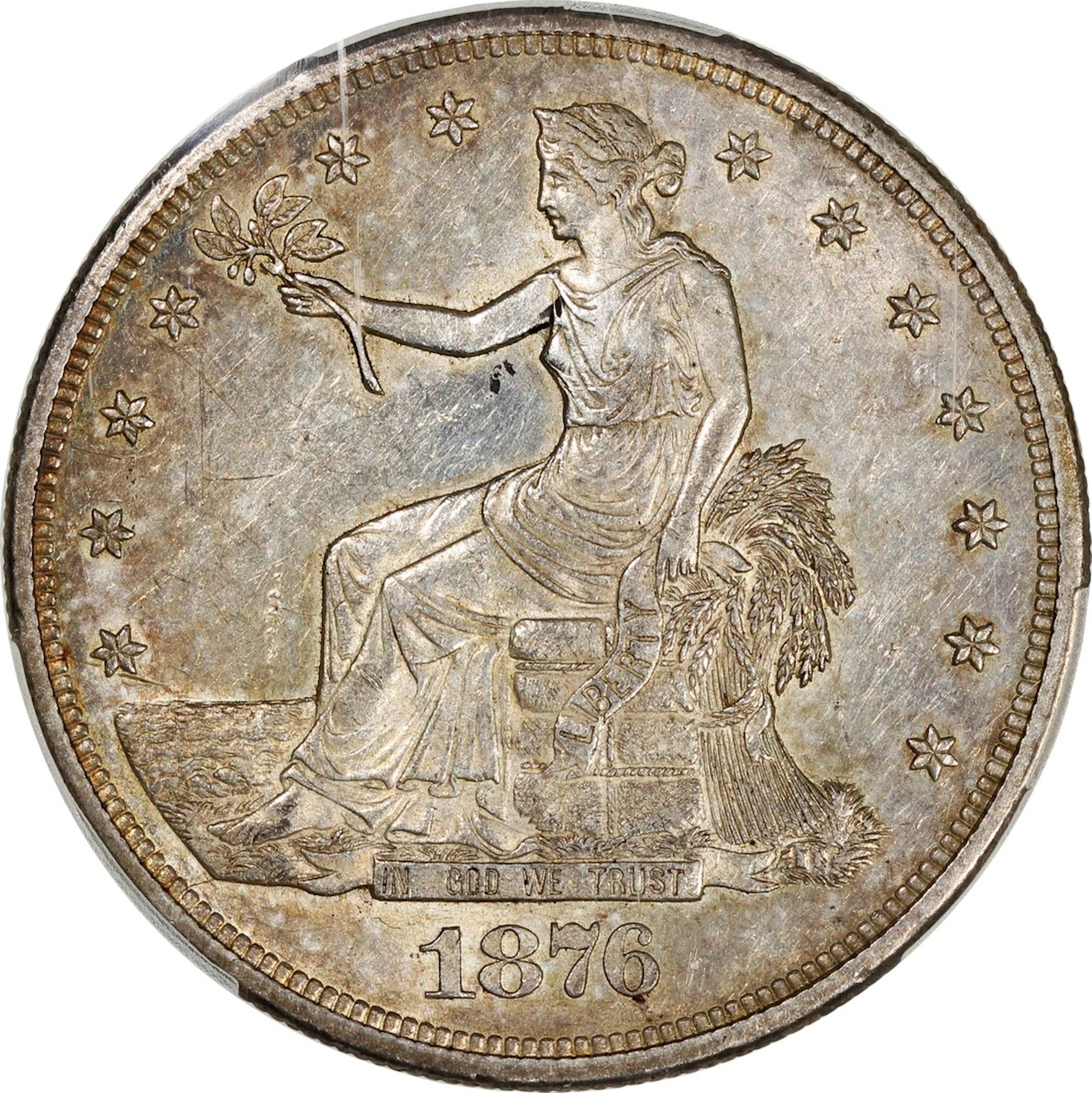 United States, [PCGS AU55] silver dollar, 1876S, Trade dollar