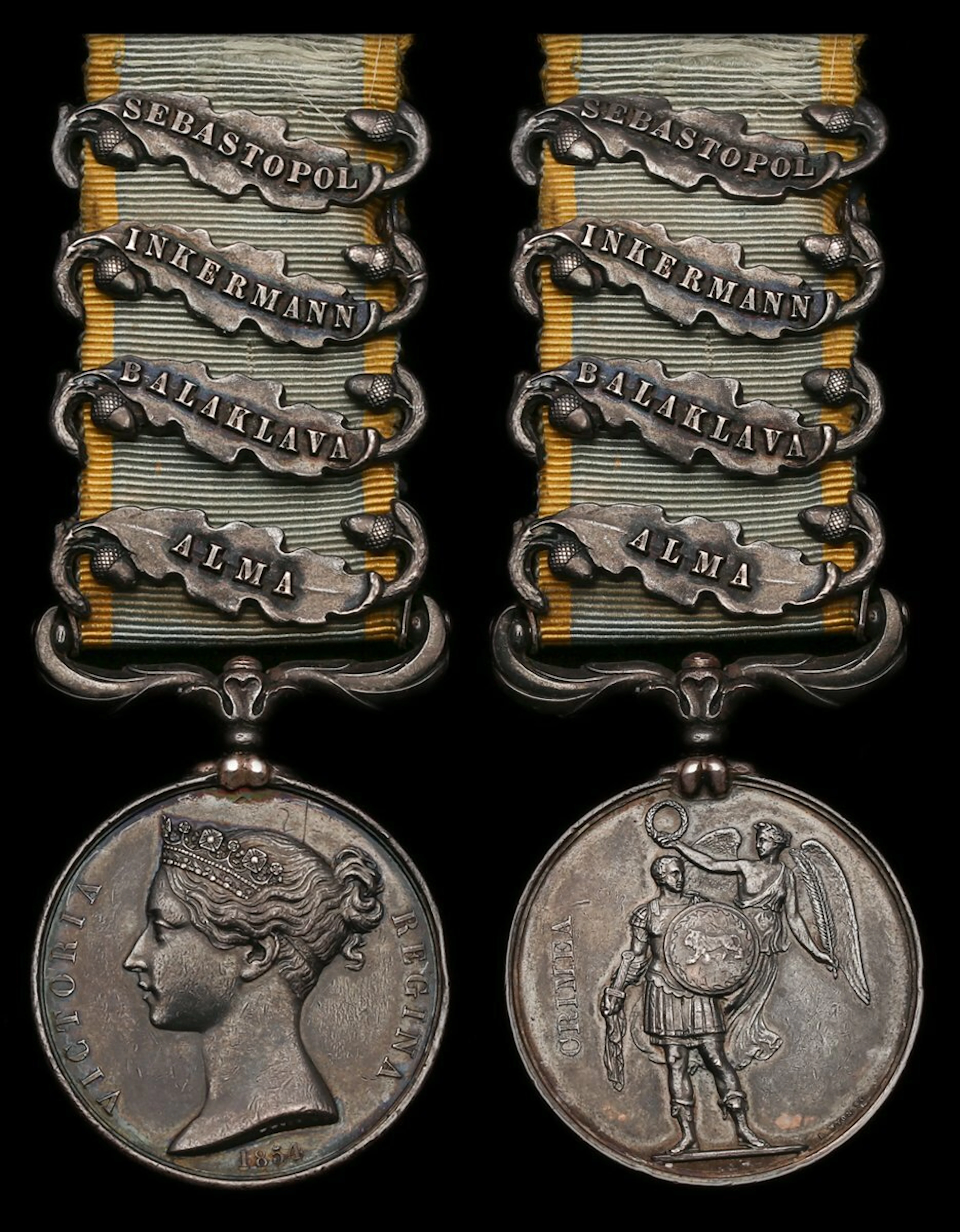Crimea 1854-56, 4 clasps, Alma, Balaklava, Inkermann, Sebastopol (Corpl