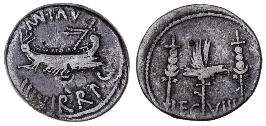 Roman Republic, Marc Antony, AR Denarius, struck 32-31 BC, Military