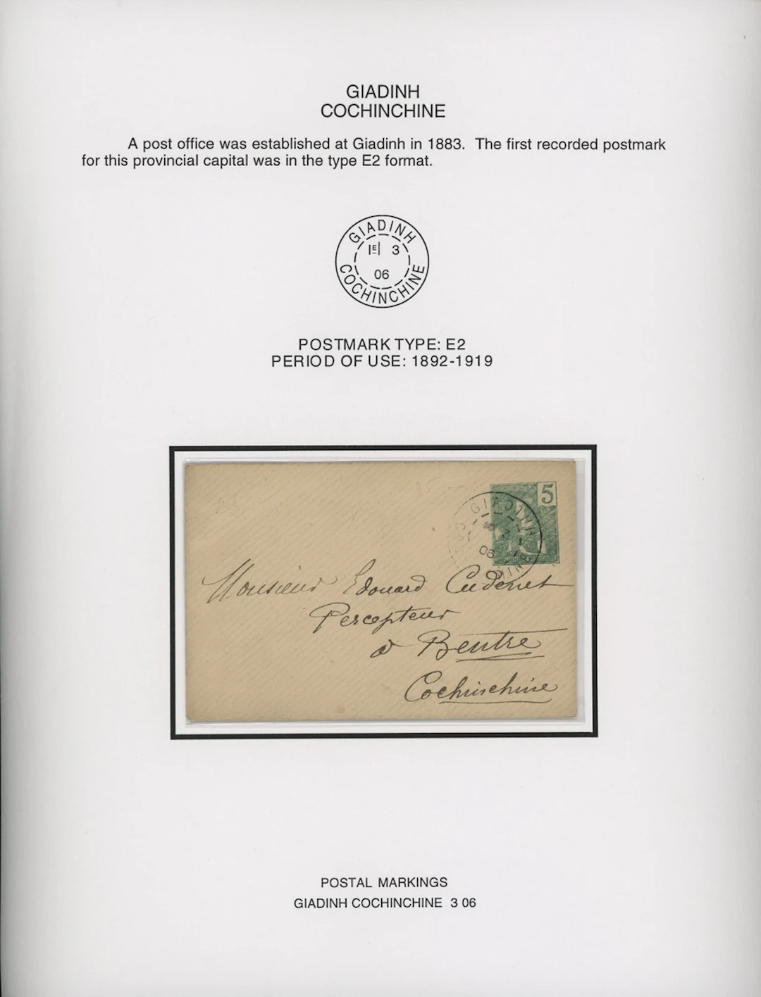 Indo-China French Indo-Chinese Post Office Cochinchine postmarks