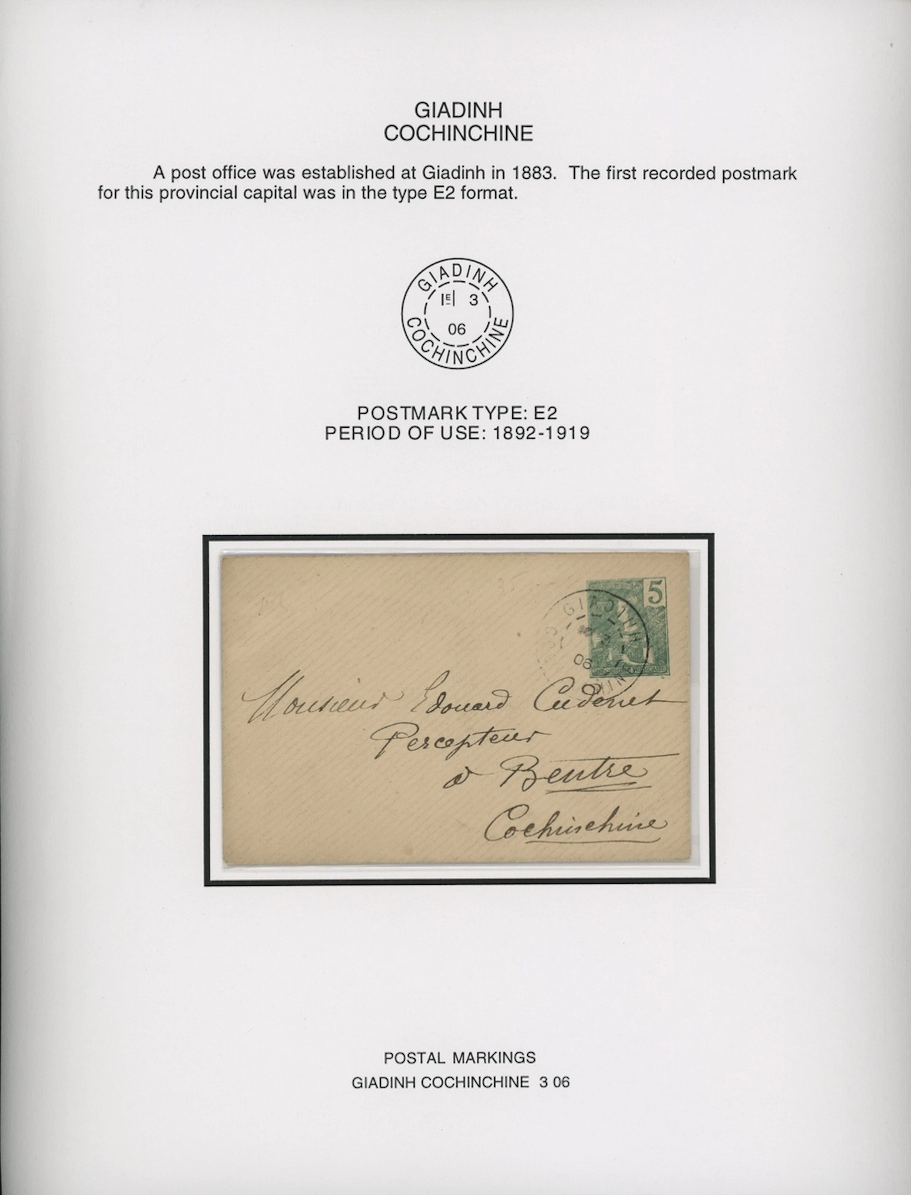 Indo-China French Indo-Chinese Post Office Cochinchine postmarks
