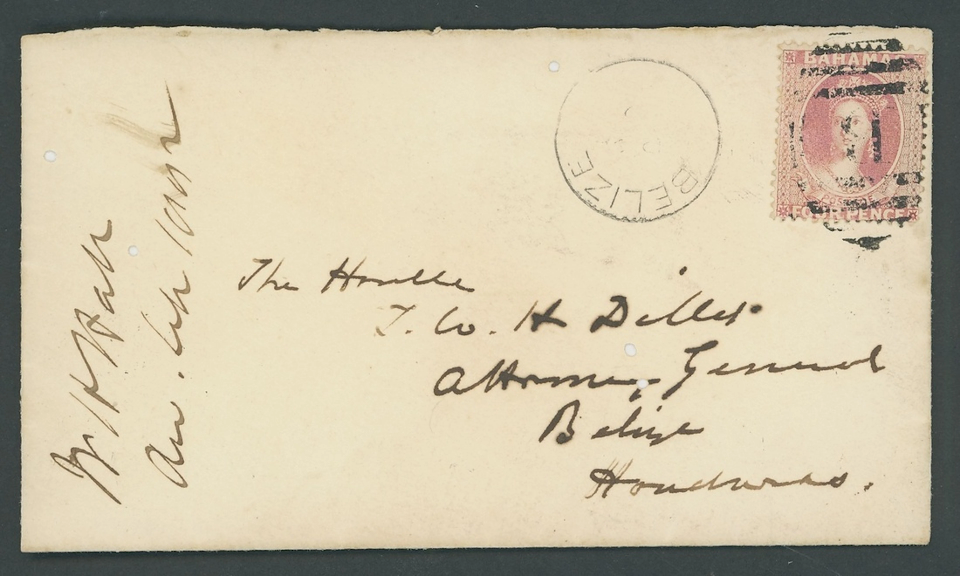 Bahamas 1882 (10 Apr.) envelope to Belize, bearing 1882 (Mar.) perf